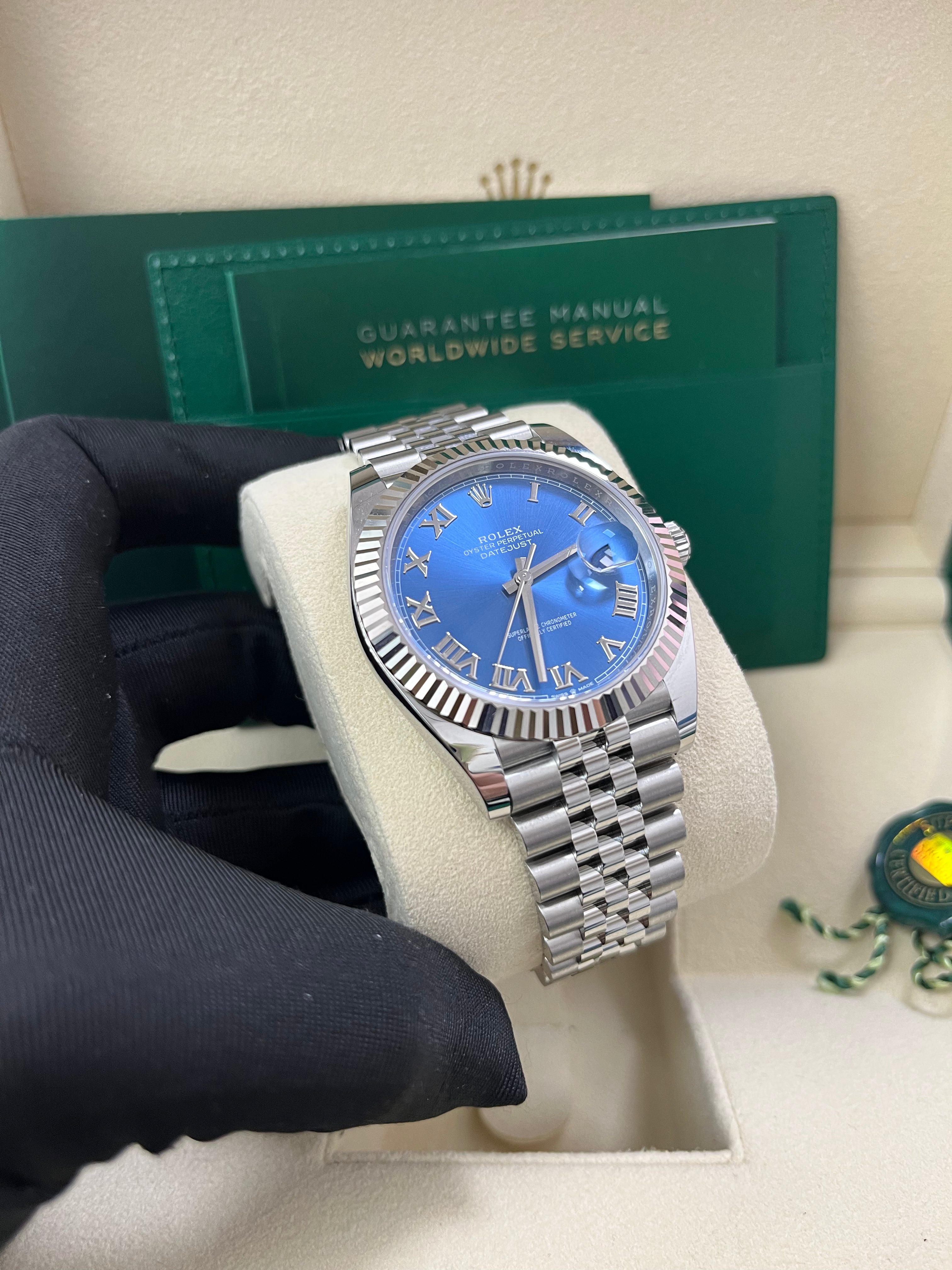 Rolex Datejust 41 Two Tone White Gold & Steel Watch - Blue Roman Dial, Fluted Bezel (Ref# 126334) | Luxury Dress Watch for Men, Business & Formal Occasions
