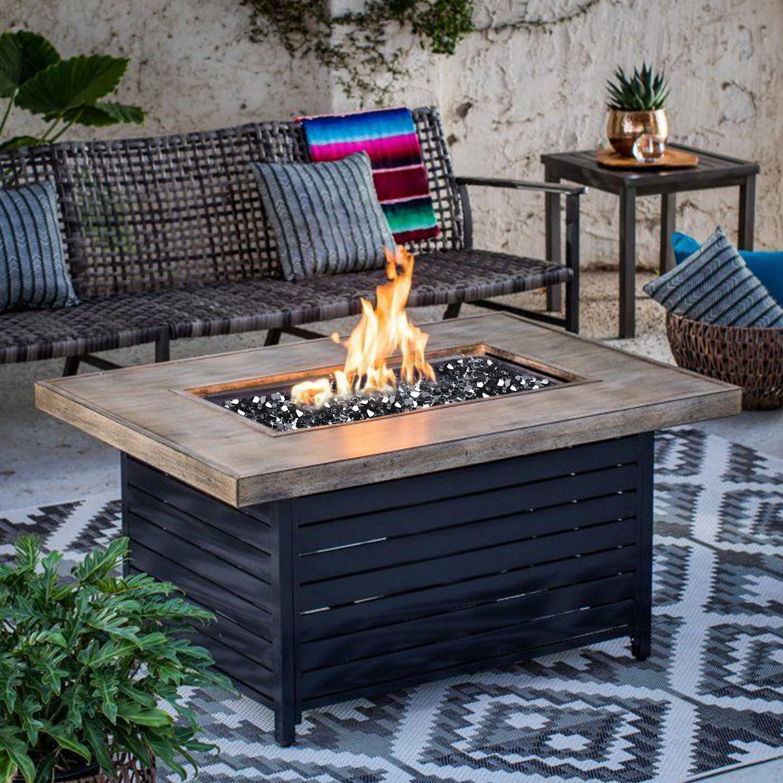 Calofulston 20lbs Onyx Black Fire Glass - 1/2 Inch Reflective Firepit Glass Rocks for Propane Fire Pits, Fireplaces, Fire Pit Tables & Fire Bowls - Perfect for Outdoor Patio, Backyard Decor & Fire Feature Enhancement