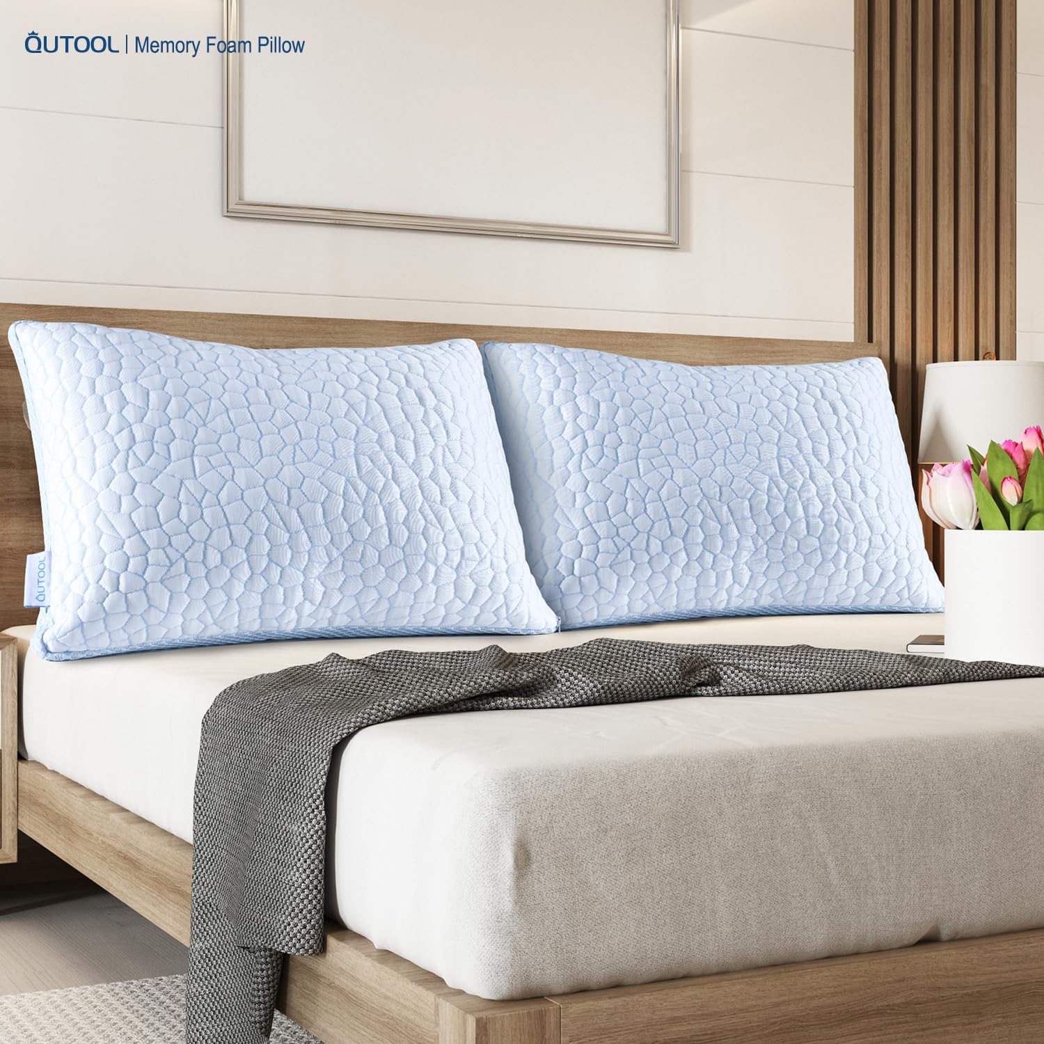 QUTOOL Enhanced Cooling Pillows for Sleeping - 2 Pack King Size Shredded Memory Foam Pillows, Supportive & Soft for Side & Back Sleepers | Perfect for Hot Sleepers, Neck Pain Relief & Better Sleep