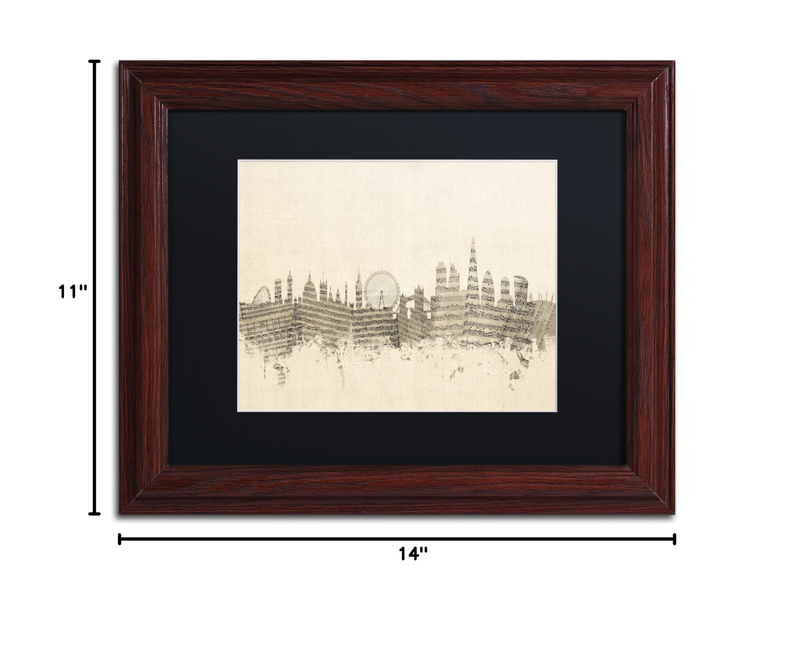 Michael Tompsett London Skyline Sheet Music II Black Matte Wood Framed Artwork 11x14 Inches - Perfect for Home, Office & Music Room Decor