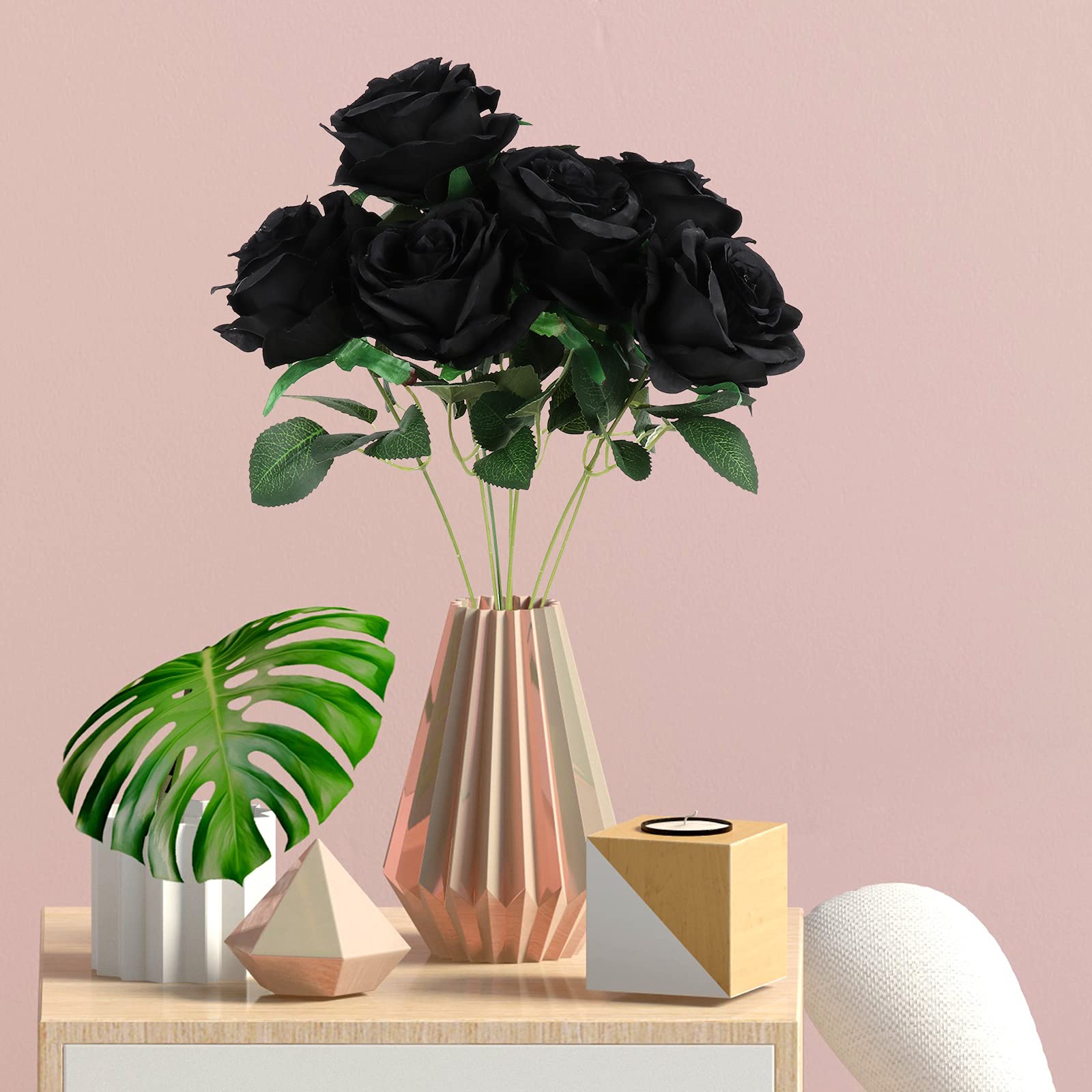 Firlar Artificial Black Rose Flower Stems - 7 Rose Heads with Leaves for Floral Arrangements, Bridal Bouquets, Wedding Decor, Home, Garden, Party, Hotel & Office Decorations - Perfect for Centerpieces, DIY Crafts, and Seasonal Displays