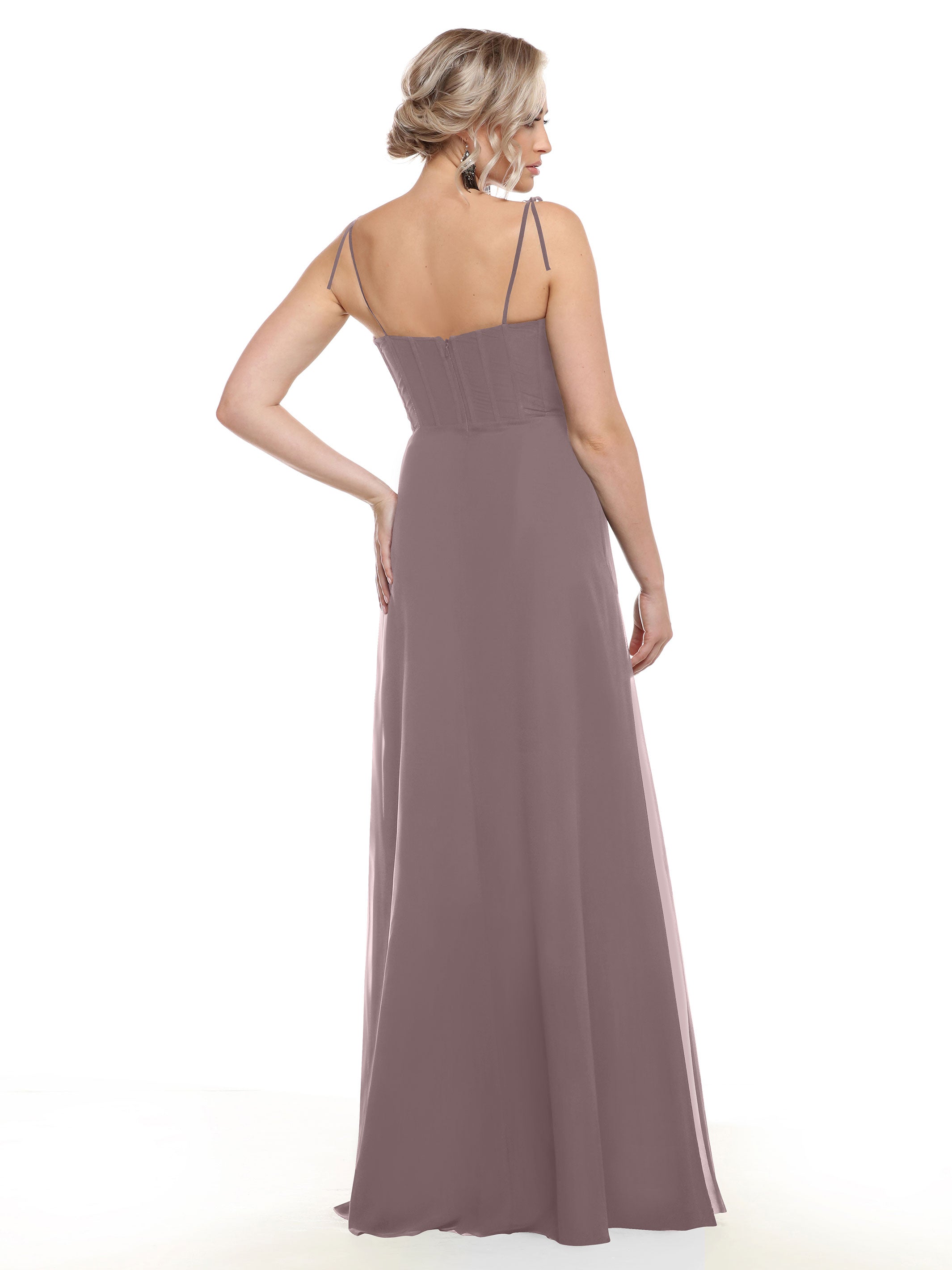 Elegant 80144 Chiffon A-Line Bridesmaid Dress with V-Neck & Spaghetti Straps - Perfect for Weddings, Formal Events & Special Occasions