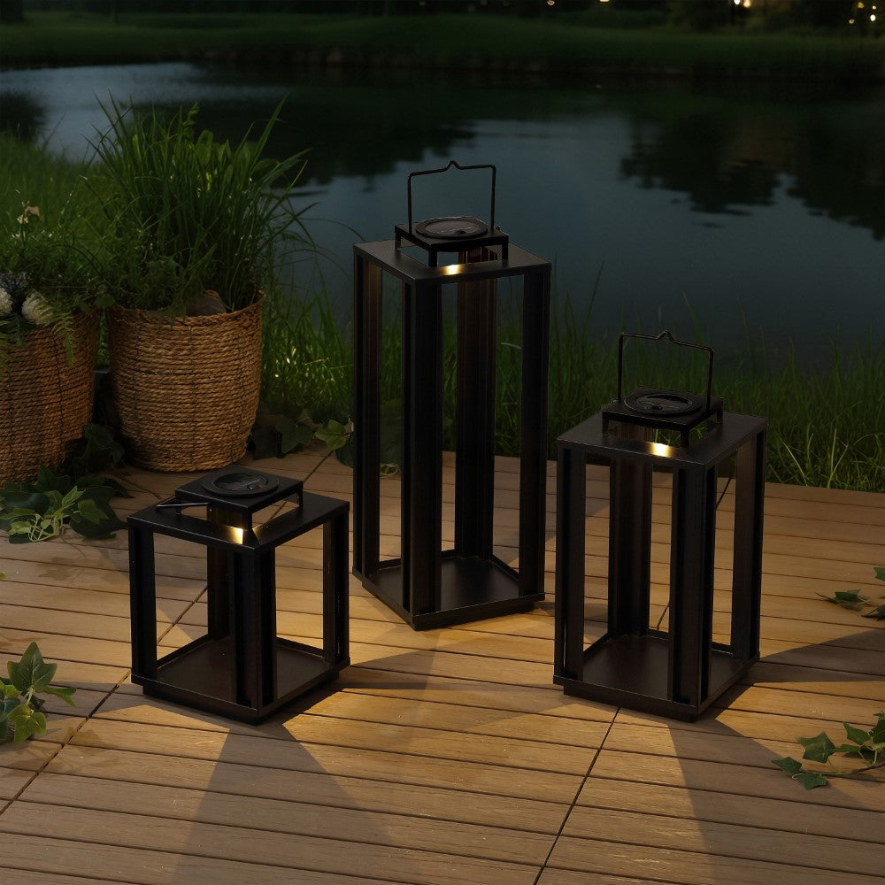 Modern Industrial LED Solar Lanterns - Indoor/Outdoor Solar Powered Lights for Patio, Garden, Pathway & Backyard Decor