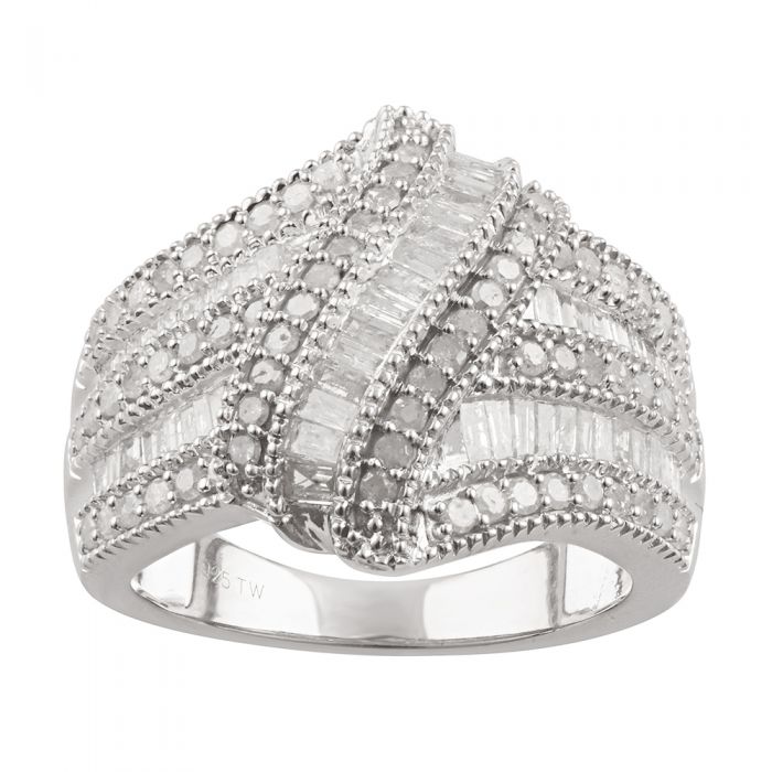 1.2 Carat Diamond Wave Ring in Sterling Silver - Elegant Stackable Wedding Band for Women, Perfect for Anniversary, Engagement & Everyday Wear