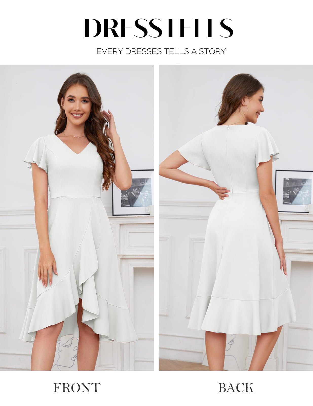 DRESSTELLS Women's Cocktail Dresses 2025 | Formal Wedding Guest Dress | Ruffle Prom Party Evening Gown | Vintage V-Neck Dress for Special Occasions & Night Out Events
