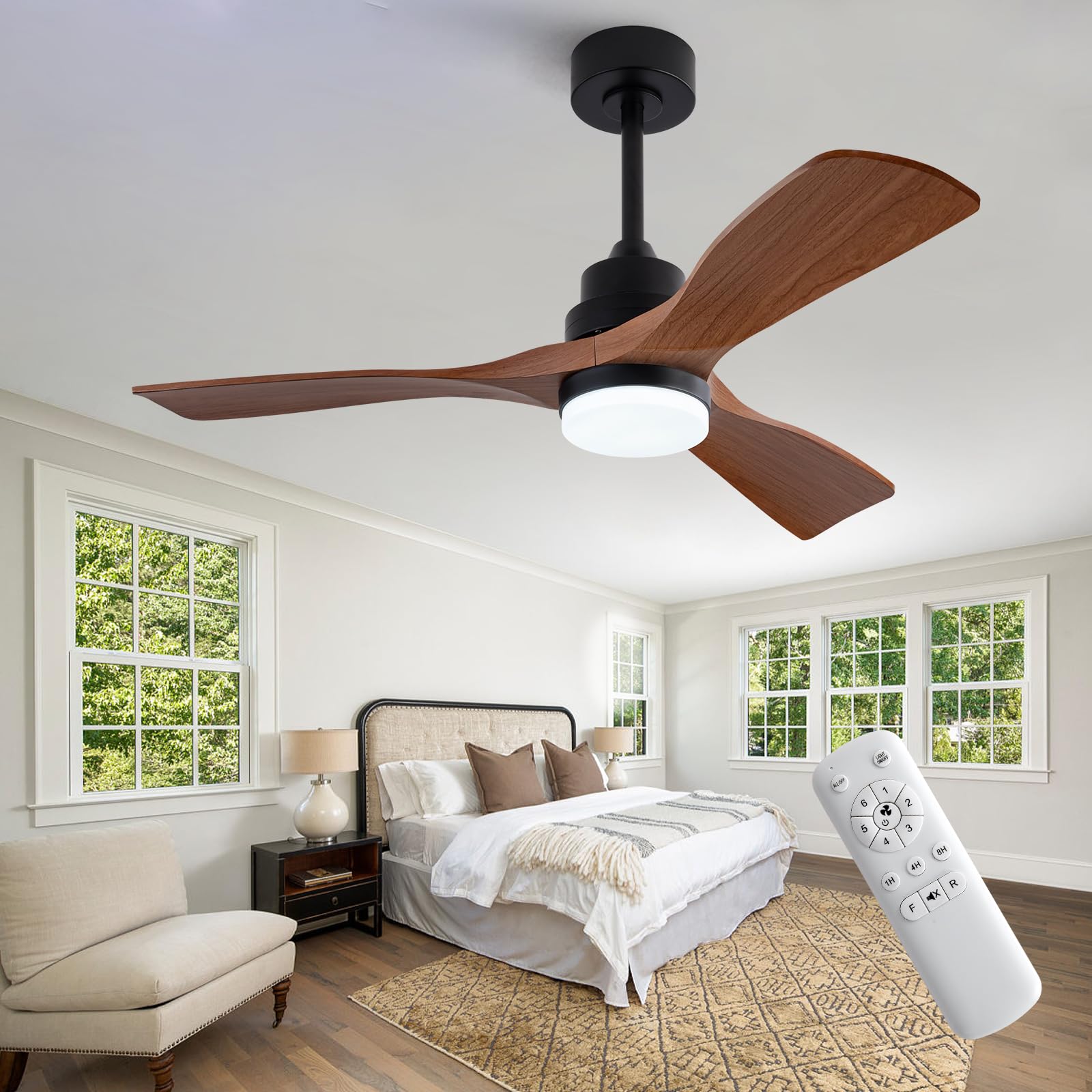 42 Inch Modern Ceiling Fan with Lights and Remote Control - ABS Blades, 3-Color LED Light, Quiet Reversible DC Motor - Brown Indoor/Outdoor Ceiling Fan for Bedroom, Living Room, Patio (Not Solid Wood) - Perfect for Home Cooling and Stylish Decor