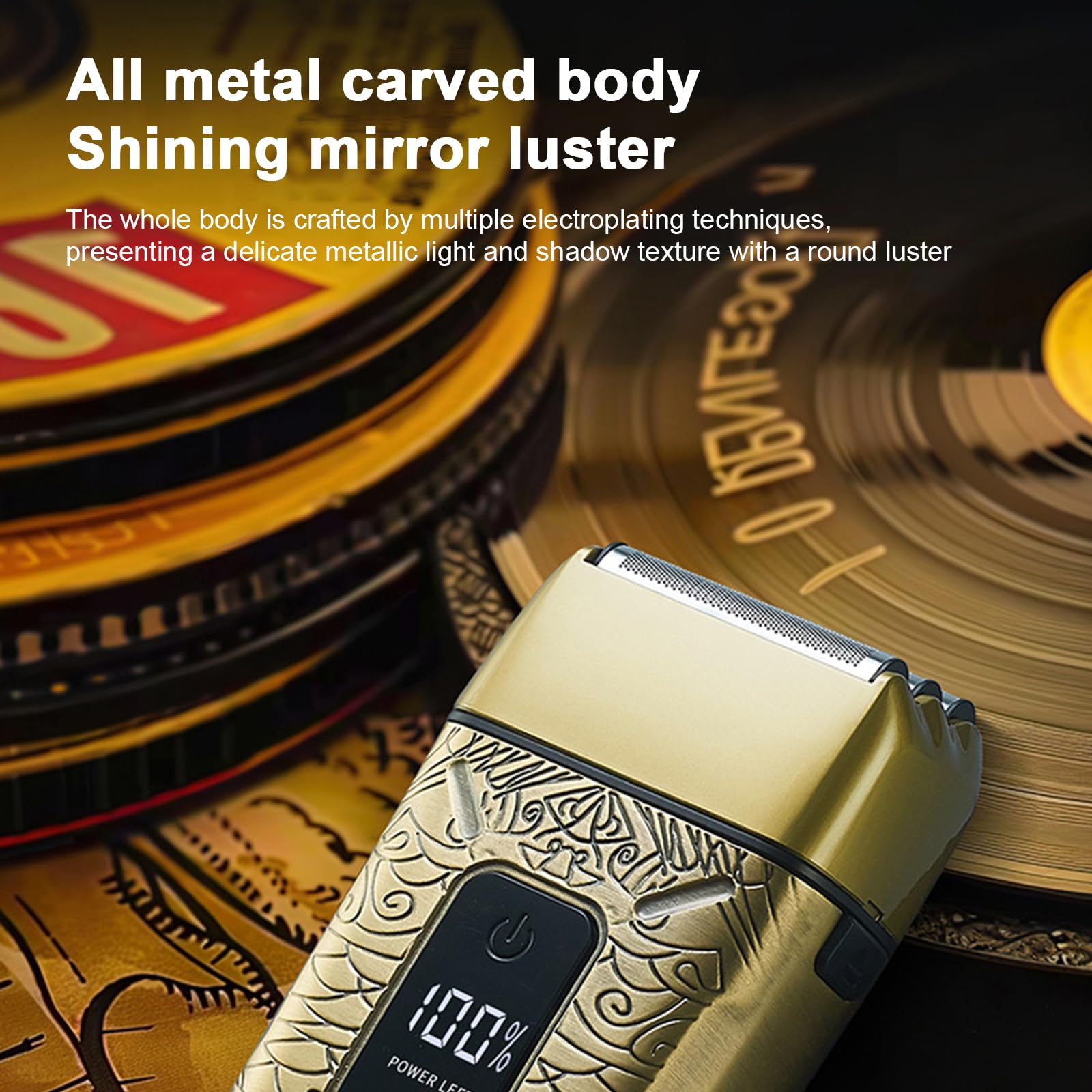 Premium Men's Electric Foil Shaver - Rechargeable Cordless Beard Trimmer with LED Display, Portable for Travel & Home Use - Perfect for Daily Grooming, Business Trips & Quick Touch-Ups (Bronze)