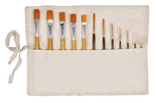 SKYHawk Small Brush Roll Up - 42cm x 31cm, 12 Pockets, Beige, Minimalist Unisex Cotton Canvas Art Supply Organizer for Paint Brushes, Makeup Tools & Travel Essentials | Perfect for Artists, Makeup Lovers & Crafters