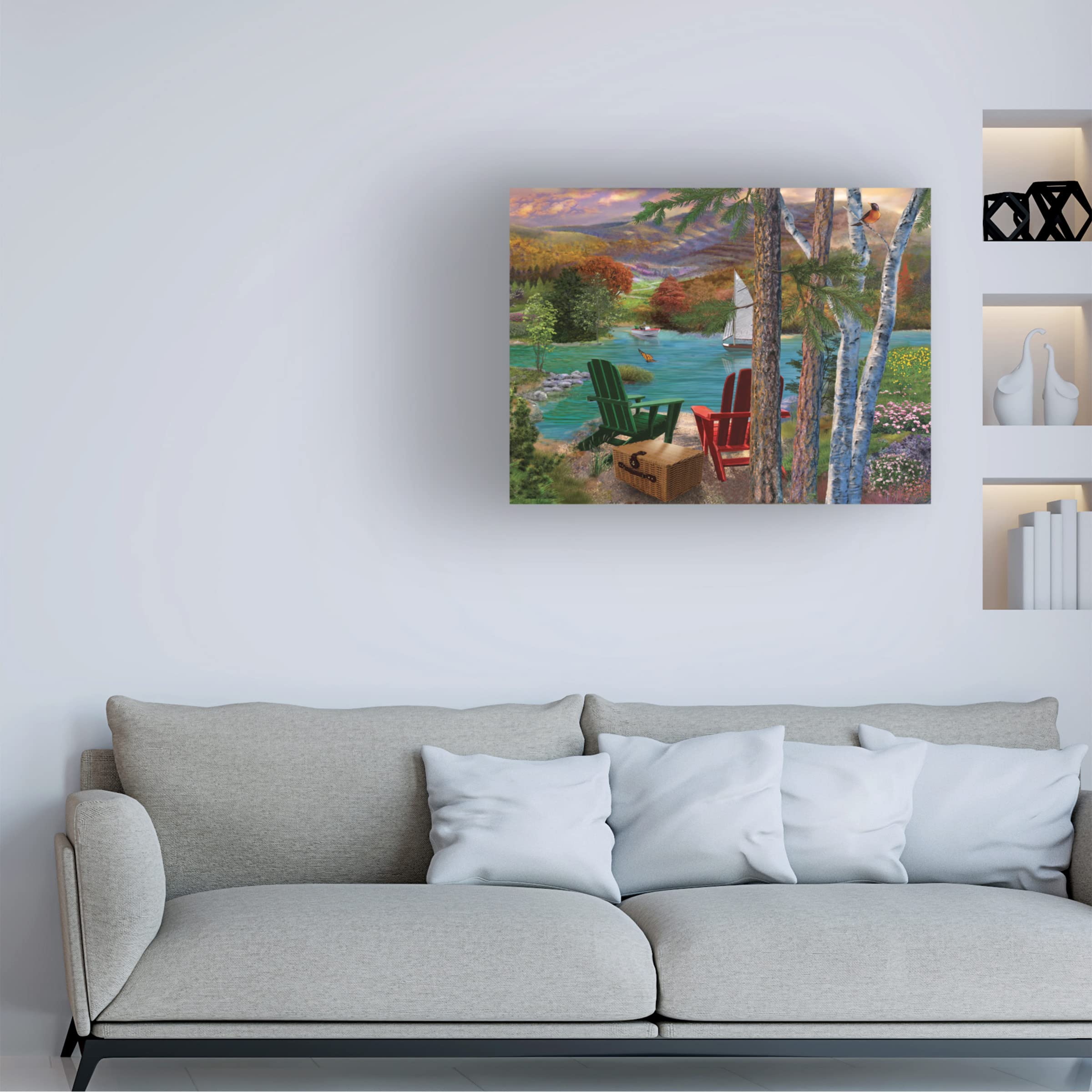 Trademark Fine Art 'Lakeside View from the Chairs' Canvas Wall Art Print by Bigelow Illustrations - Perfect for Living Room, Bedroom & Office Decor