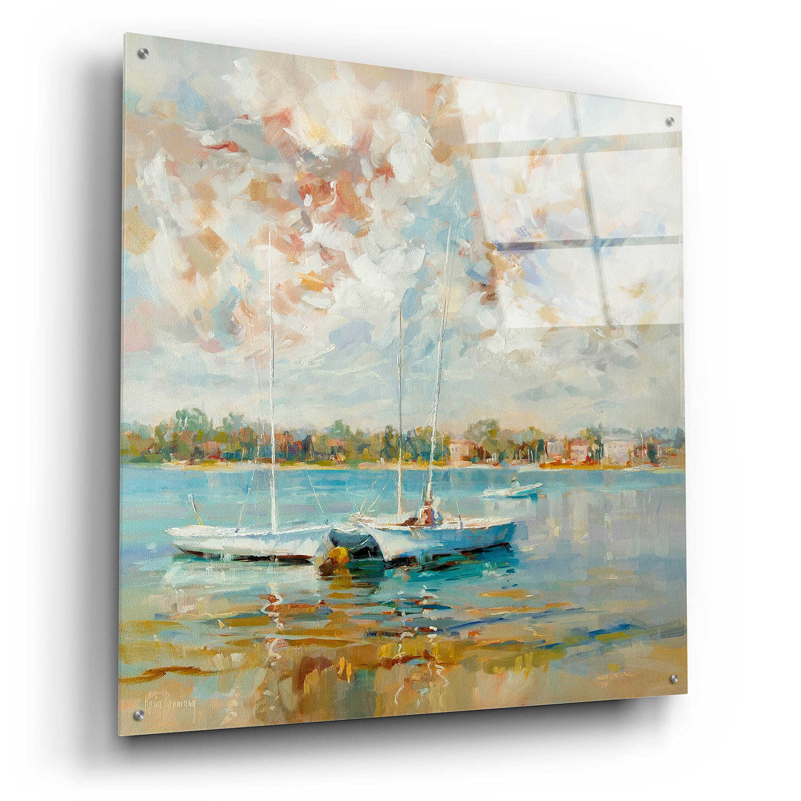 Kasia Bruniany 'At Water's Edge' Acrylic Glass Wall Art - 36x36 Inches Modern Abstract Painting for Living Room, Bedroom & Office Decor