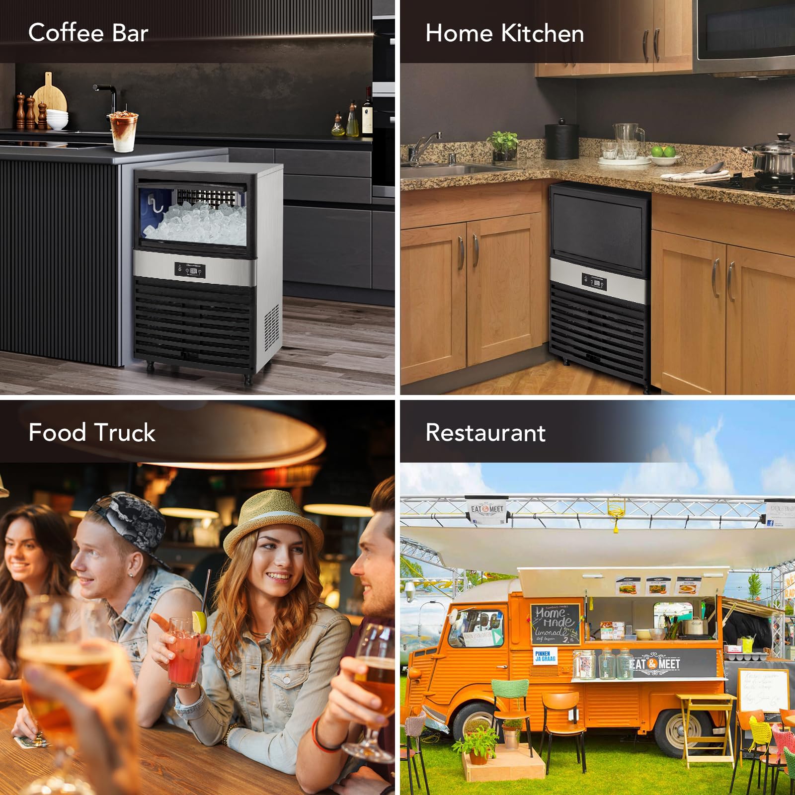 Commercial Ice Maker 110LBS/24H, Under Counter Ice Machine with 30LBS Storage Bin - 40 Cubes per Cycle, Self-Cleaning, Freestanding Ice Maker for Home, Bar, Coffee Shop, Restaurant & Office Use - Perfect for Cocktails, Beverages & Food Display