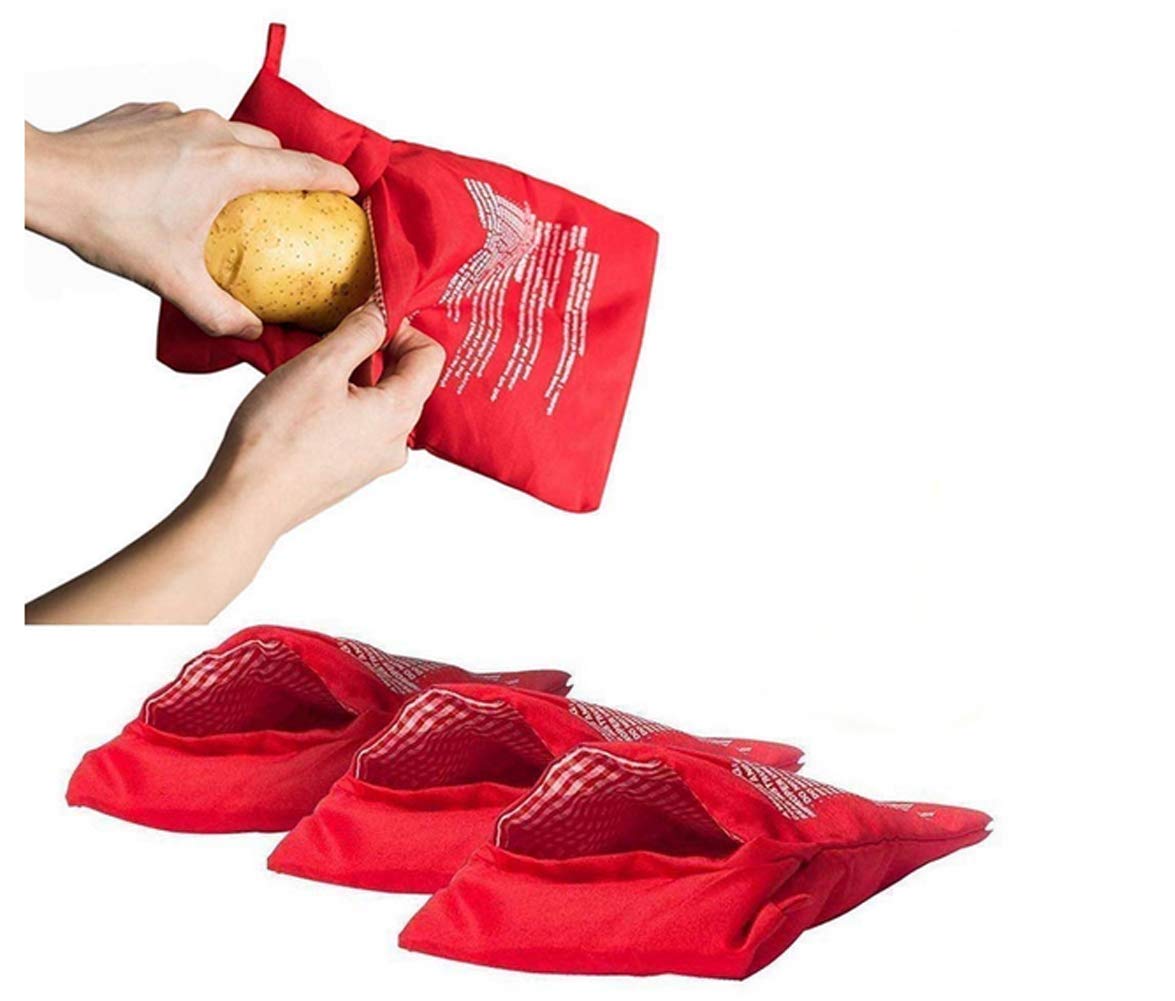 4 Pack Reusable Microwave Potato Bags for Baking & Cooking - Quick 4 Minute Perfectly Baked Potatoes - Ideal for Kitchens, Camping & Quick Meals