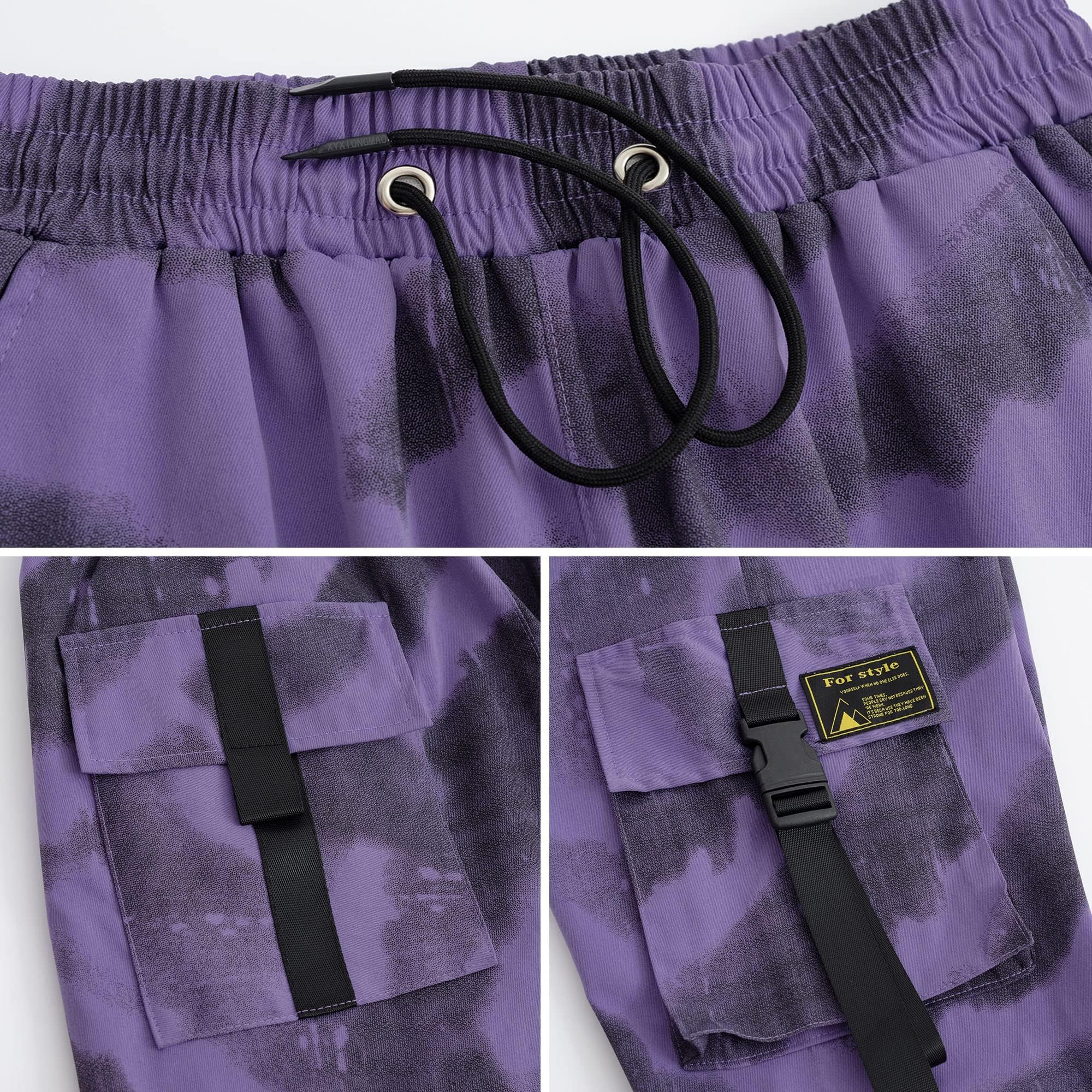 XYXIONGMAO Men's Purple Techwear Joggers - Tactical Streetwear Sweatpants with Cargo Pockets | Hip Hop Fashion, Gym Workout & Outdoor Activities