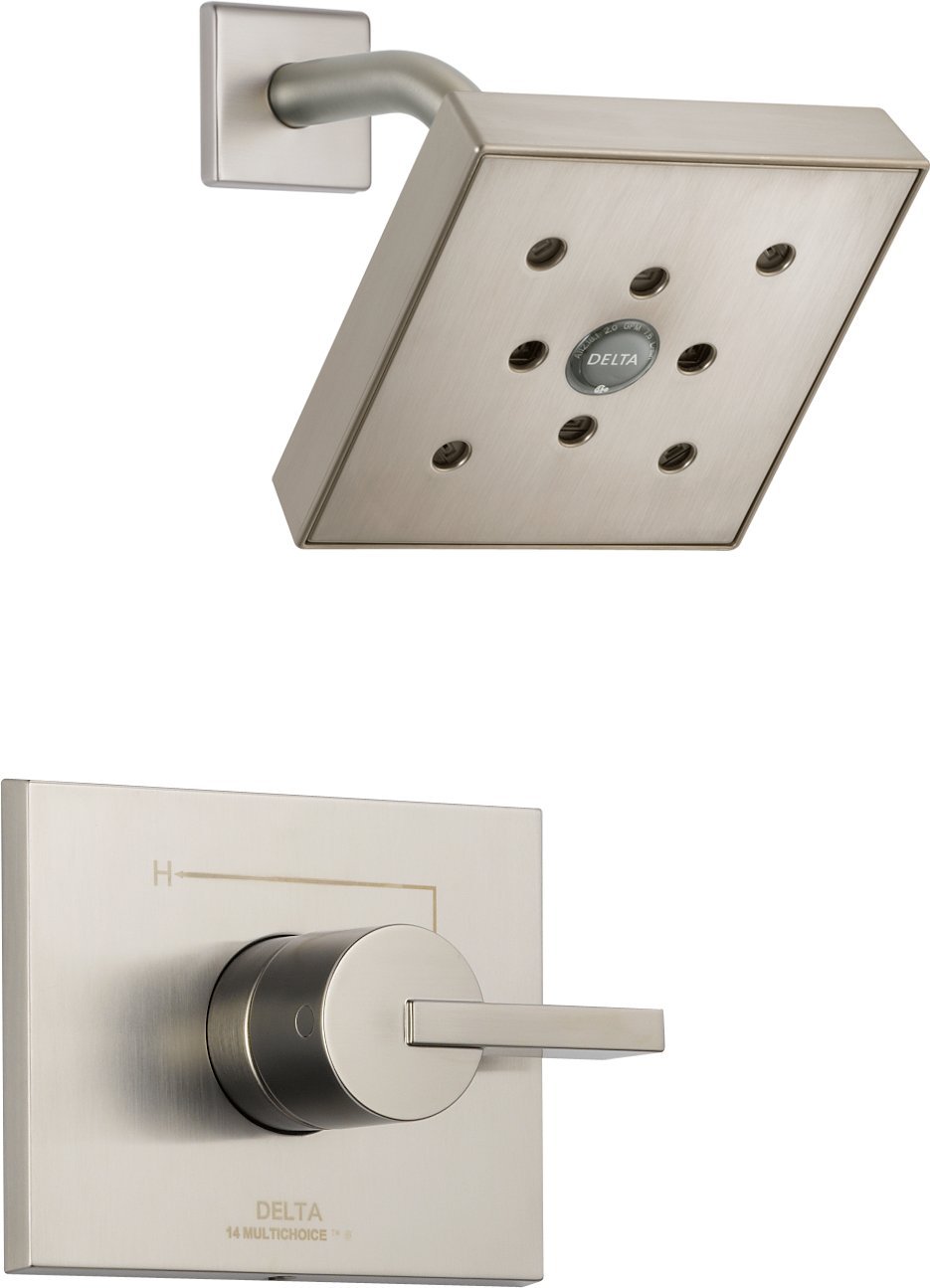 Delta Vero 13 Series Single-Handle Shower Trim Kit with H2Okinetic Shower Head - Brushed Nickel Finish (T14253-SSH2O) - Perfect for Bathroom Renovation & Modern Home Upgrade (Valve Sold Separately)