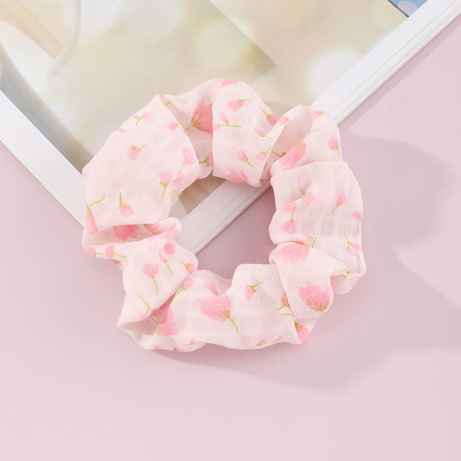 Floral Fabric Hair Ties for Women - 4Pcs Large Ponytail Holders, Soft Hair Rings & Headbands for Girls (Perfect for School, Work, Yoga & Everyday Styling)