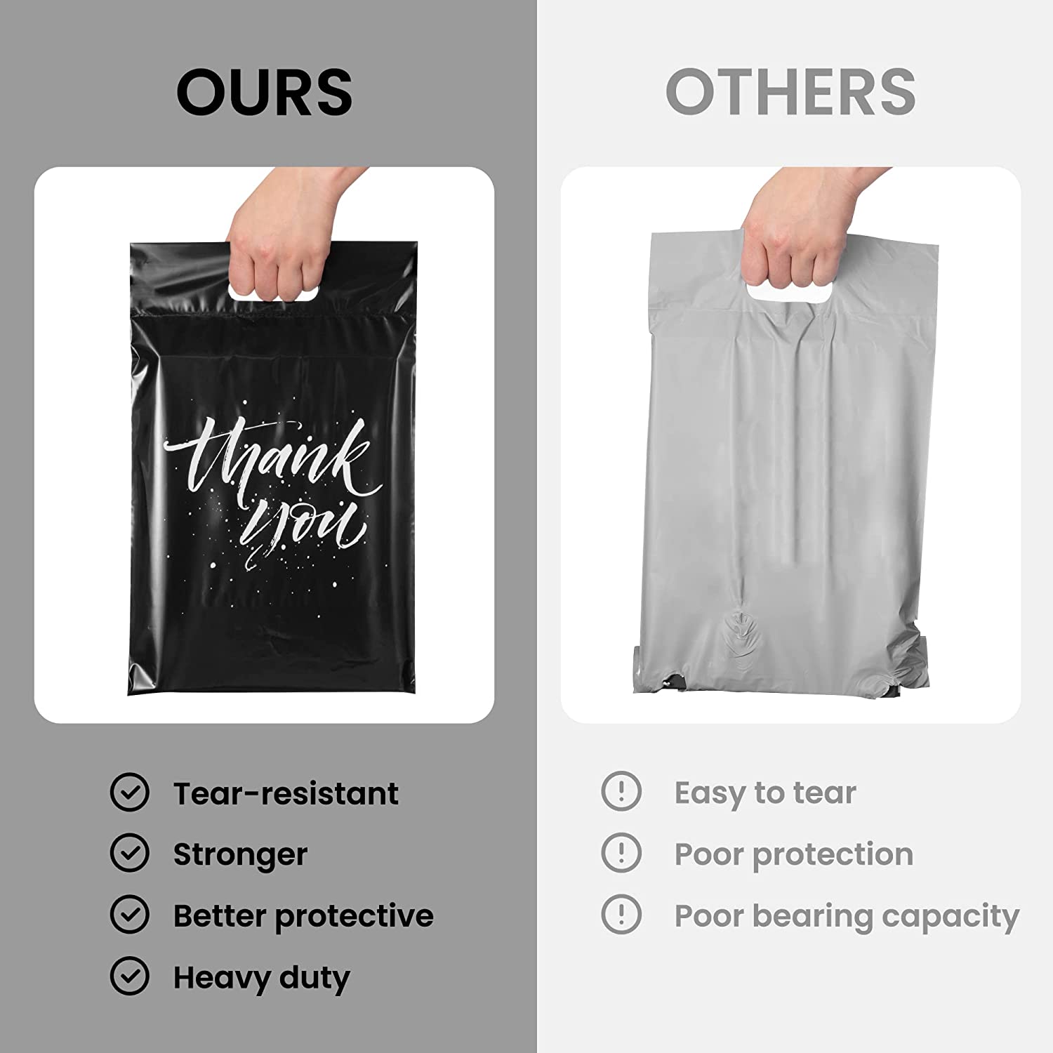 10x13 Poly Mailer Shipping Bags with Handle | Durable Waterproof Mailing Envelopes for Ecommerce | Black | Perfect for Clothing, Books & Small Business Shipments