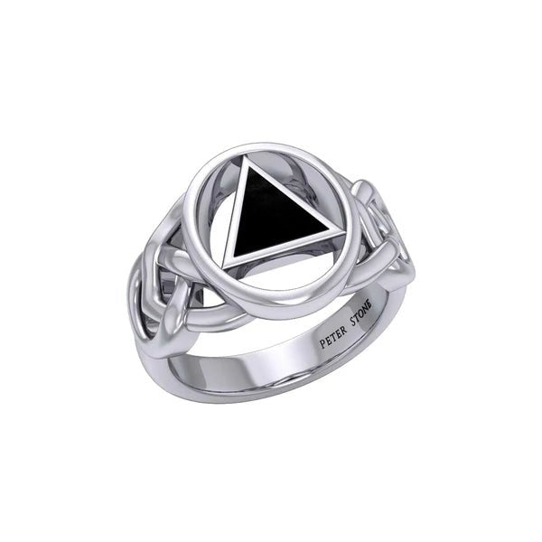 AA Recovery Inlaid Silver Ring TRI1273 - Elegant Sterling Silver Jewelry for Women, Perfect for Everyday Wear, Gifts & Special Occasions