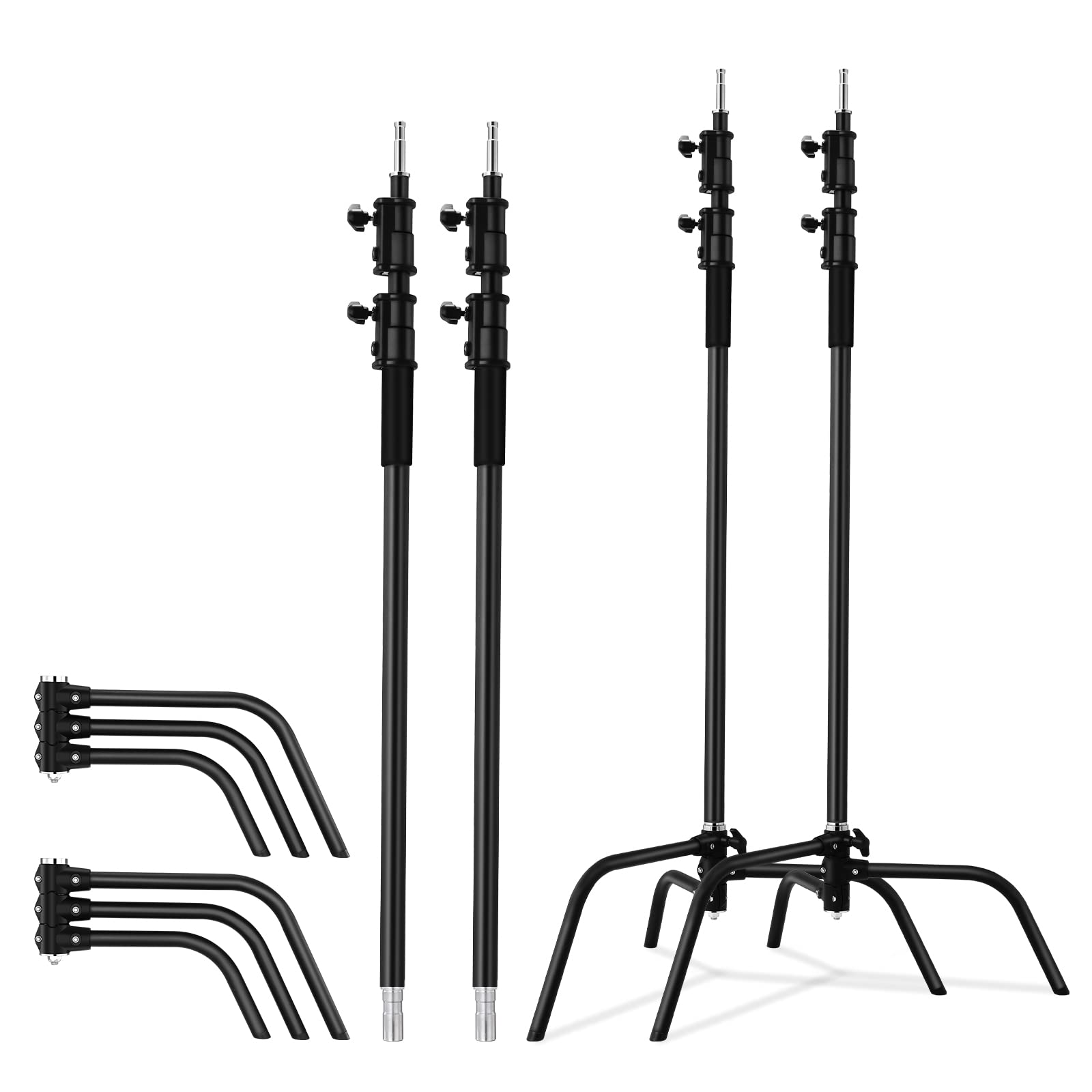 2 Packs Heavy Duty Steel C-Stand Kit, Adjustable 5-10.8 Feet Photography Light Stand with Sturdy Turtle Base - Perfect for Studio Softbox, Monolights, Reflector & Umbrella (Black) | Ideal for Professional Photography, Video Production & Film Sets