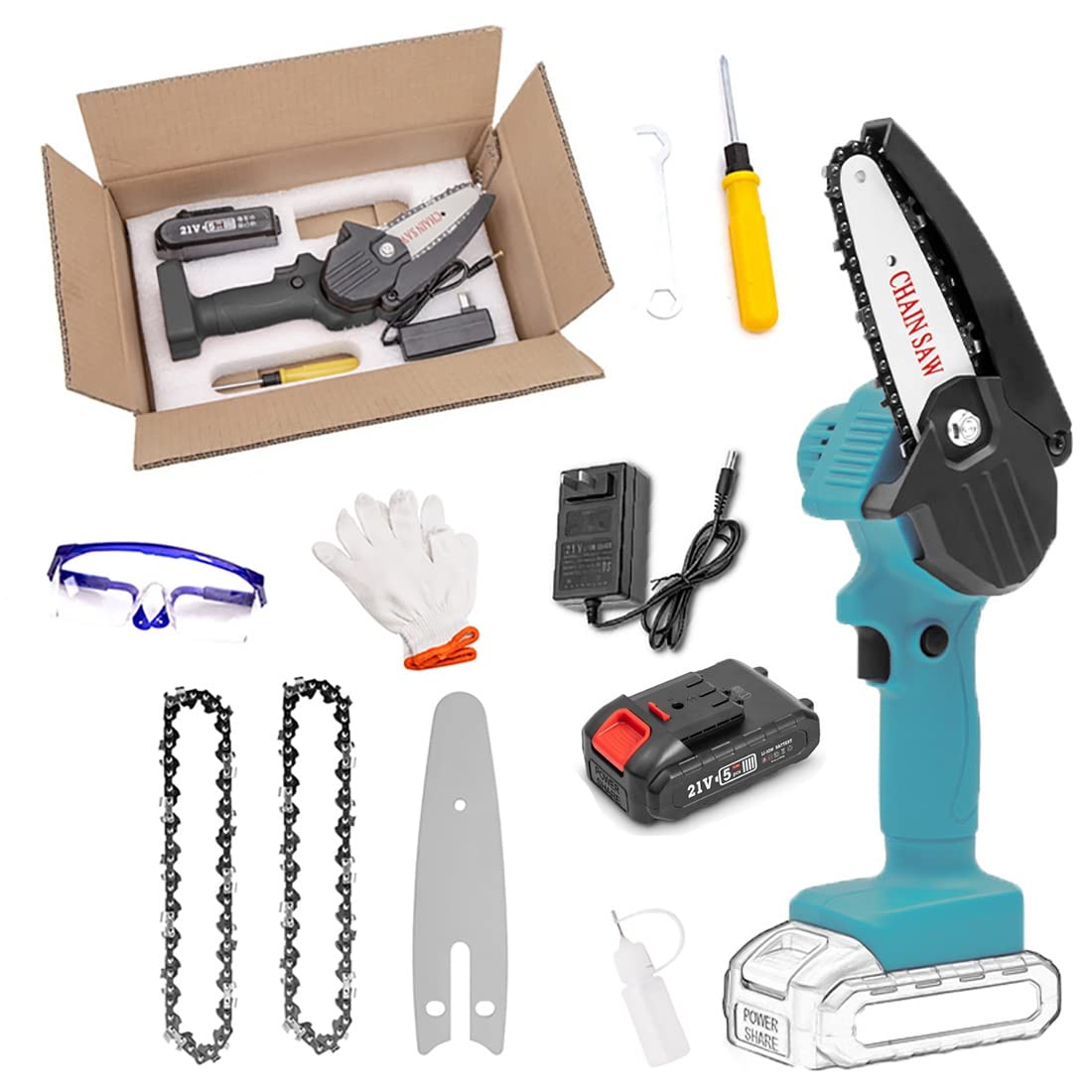 Mini Chain Saw Cordless Electric - 4 Inch Portable Chainsaw with Battery & LED Light, Rechargeable Chainsaw for Gardening, Wood Cutting, Outdoor Camping & DIY Projects | Perfect for Tree Trimming, Branch Cutting & Backyard Maintenance