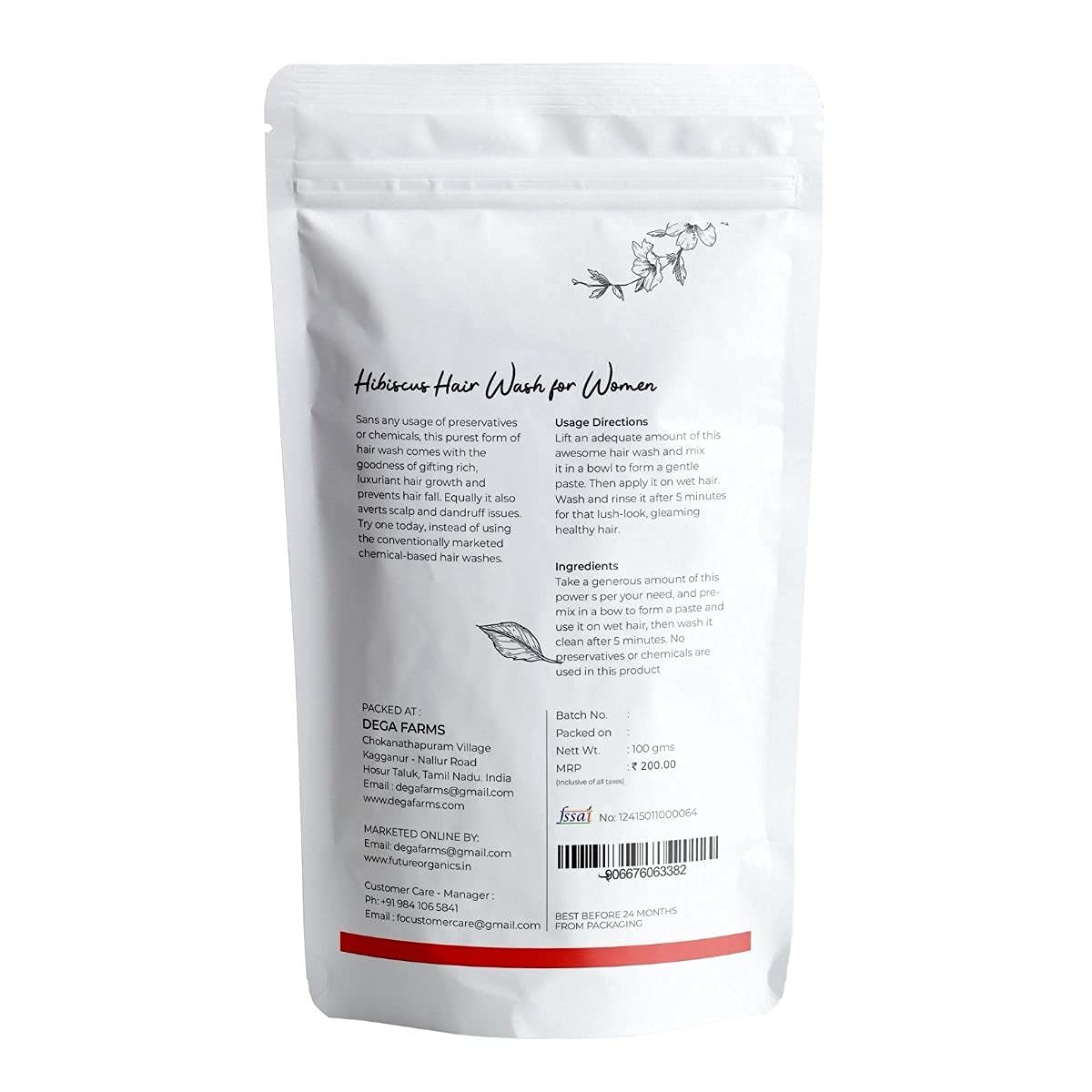 Future Organics Hibiscus Hair Wash Powder for Women - 100g Natural Herbal Shampoo for Hair Growth & Anti-Hair Loss - Sulfate-Free Ayurvedic Treatment for Stronger, Healthier Hair - Ideal for Daily Use & Scalp Care