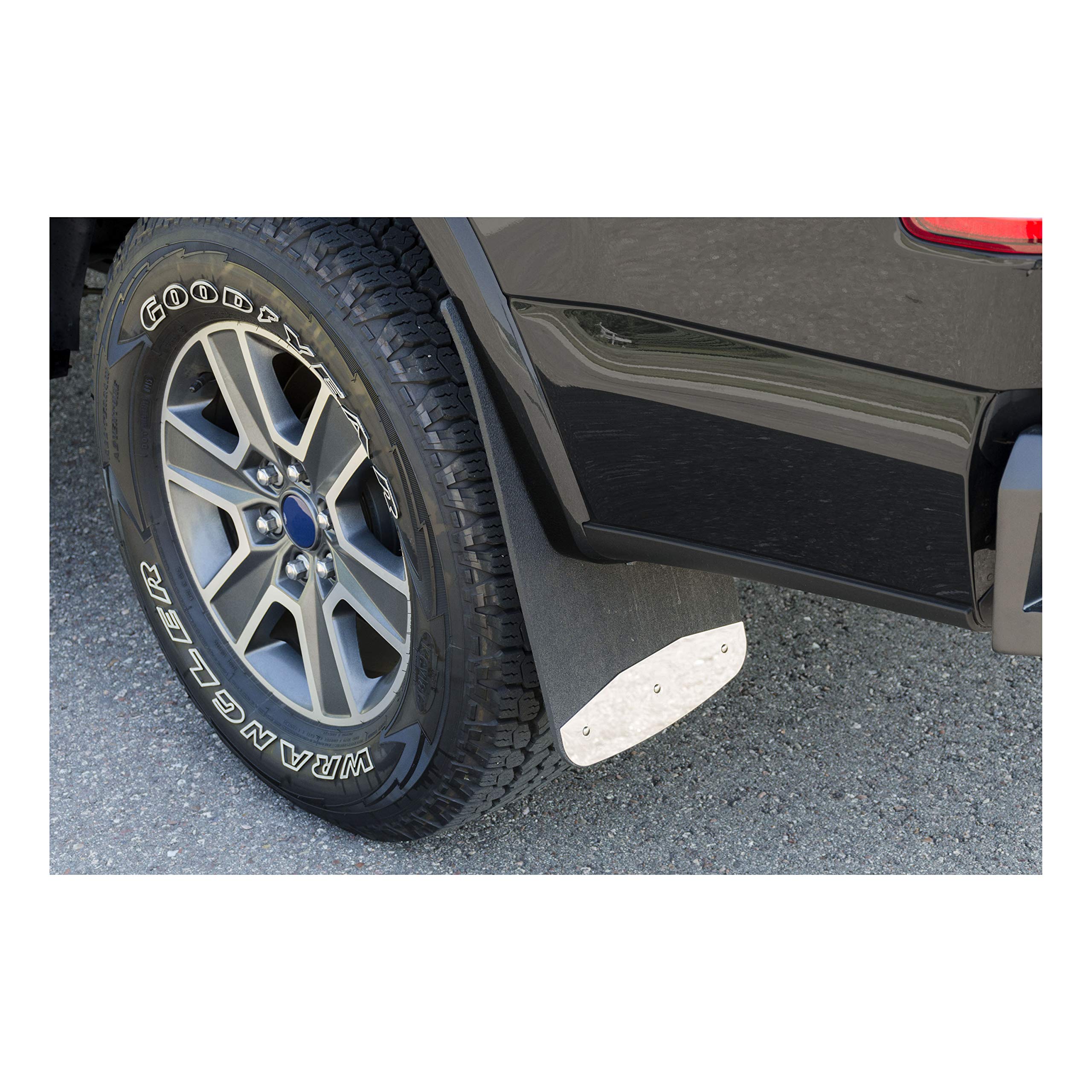 LUVERNE 251223 Universal 12x23 Inch Textured Rubber Mud Flaps with Stainless Steel Plates - Front or Rear Black Mudguards for Trucks, SUVs & Pickups - All-Weather Protection Against Road Debris & Splash