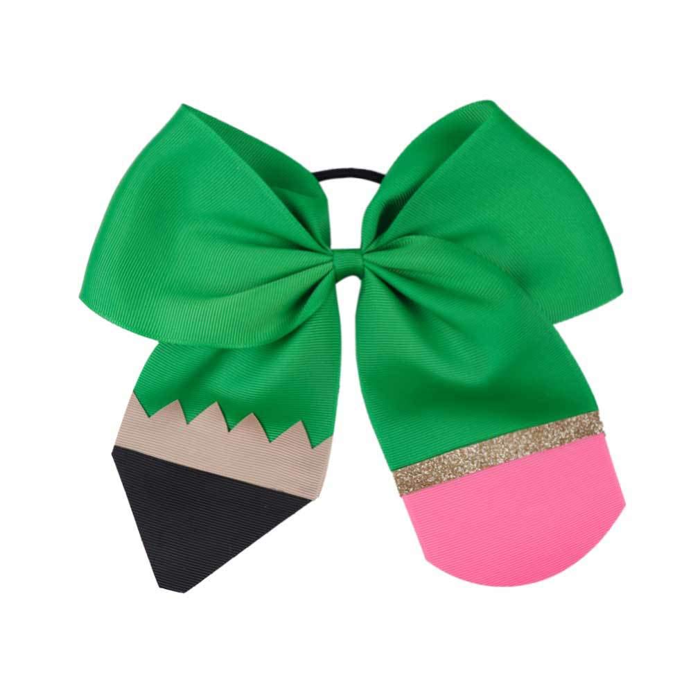 Cheerleader Hair Bows for Girls - School Cheer Bow Clips, Ponytail Holders & Pencil Hair Clips (Green Set) - Perfect for Cheerleading, School Spirit Days & Dance Competitions