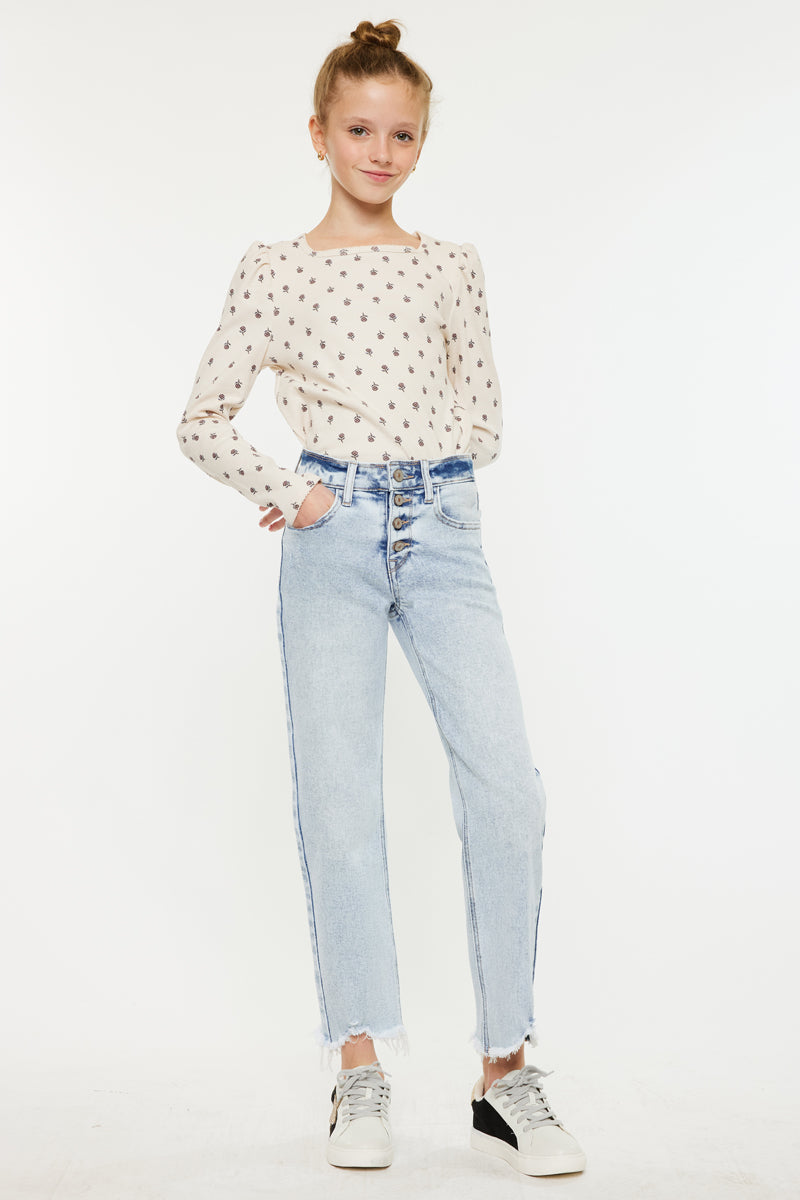 Maggy High Rise Kids Cropped Straight Jeans - Comfortable Stretch Denim Pants for Girls, Perfect for School, Playdates & Casual Outings