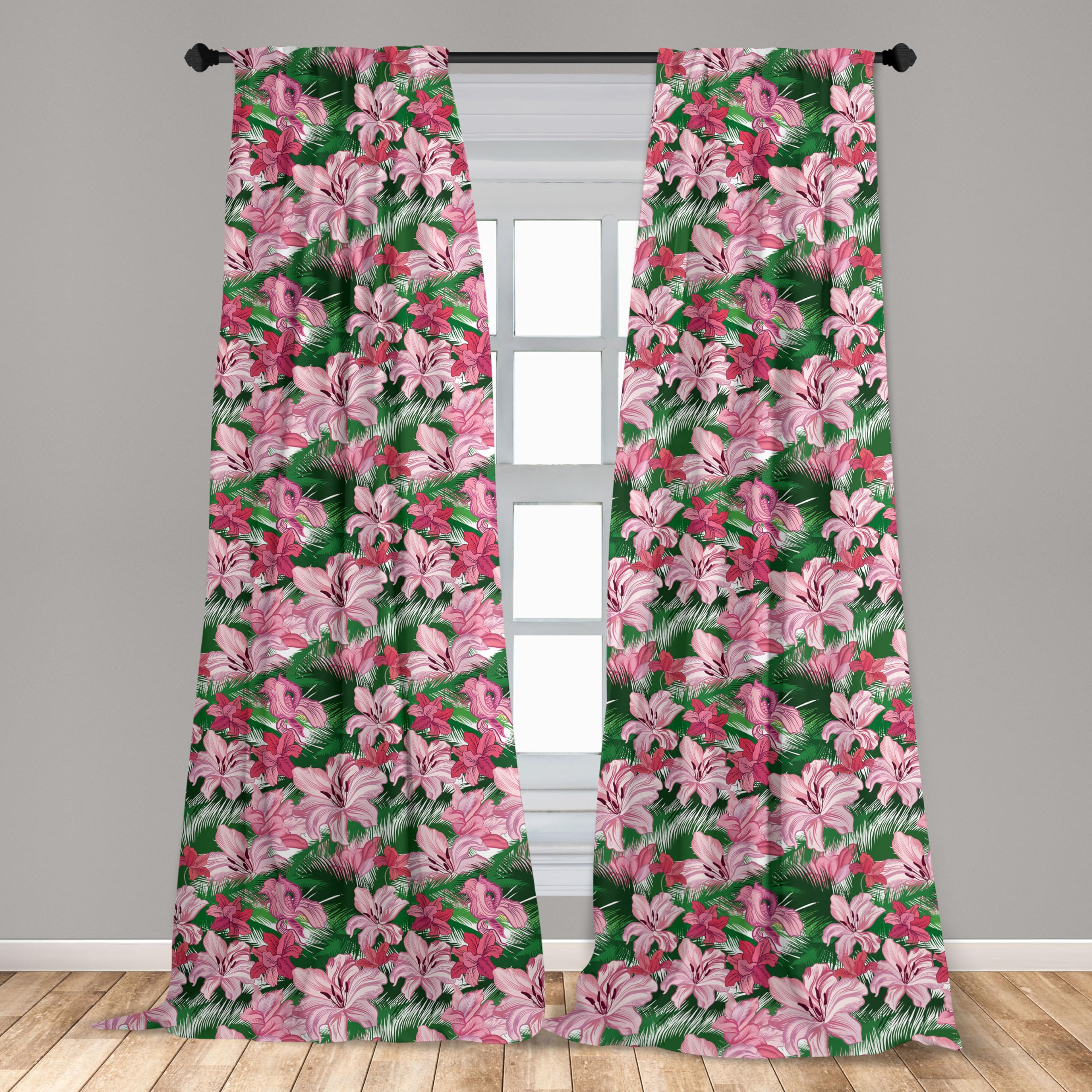 Ambesonne Tropical Jungle Curtains - Pink Hawaiian Island Blossoms Design, 2 Panel Set (28