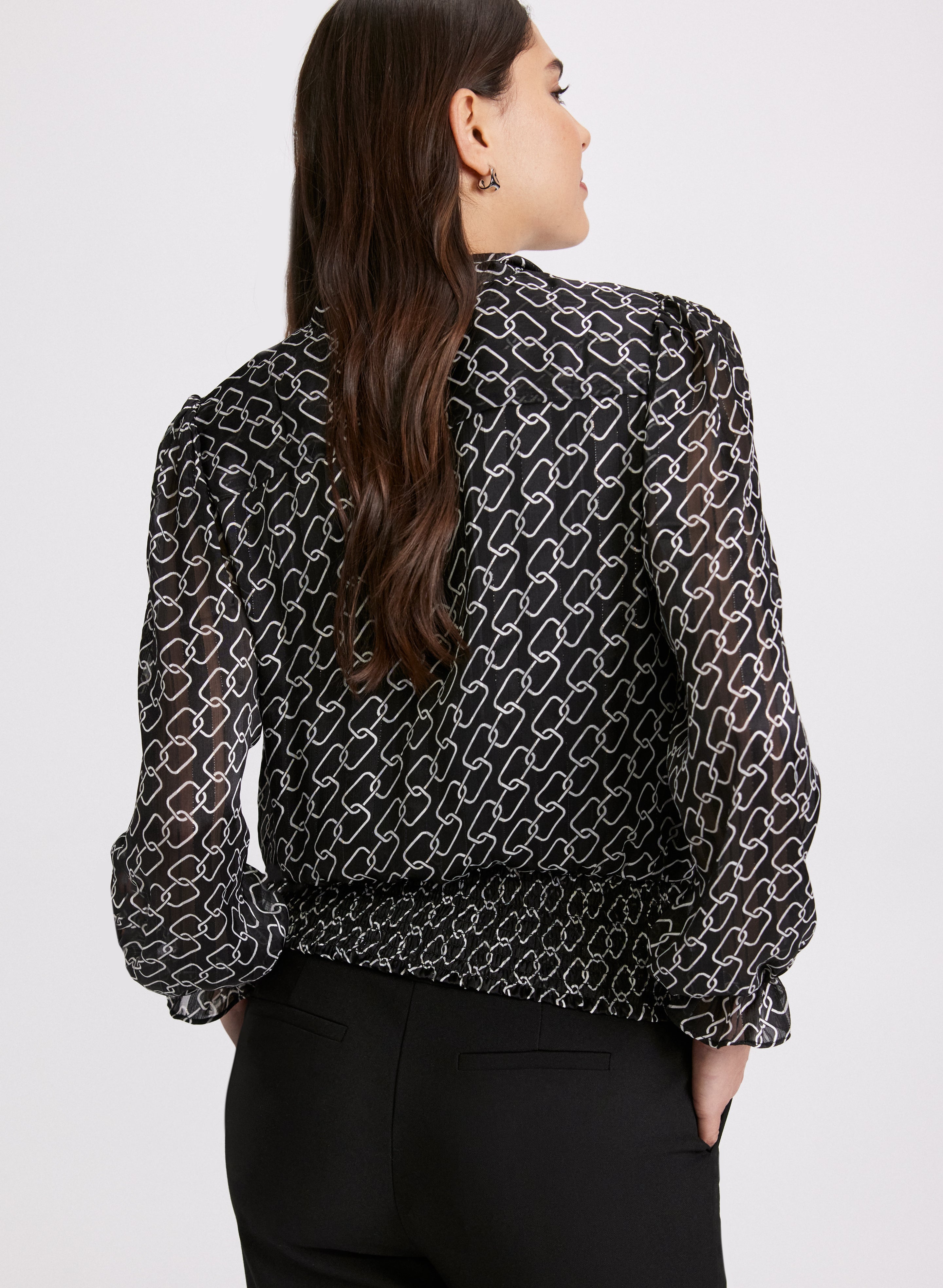 Chain Link Print Blouse for Women - Trendy Geometric Pattern Top for Casual Wear & Office Outfits | Perfect for Spring & Summer Fashion
