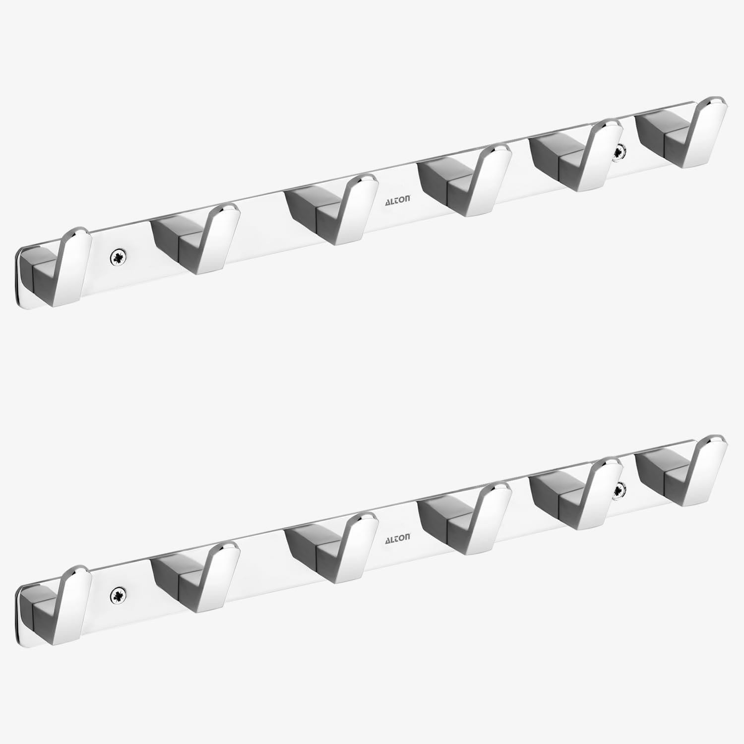 ALTON ALD970 Stainless Steel Wall Hooks - 6-Pin Hanging Hooks for Towels, Clothes & Accessories - Durable Door & Wall Mount Hooks for Bathroom, Kitchen, Bedroom - Silver (Pack of 2)