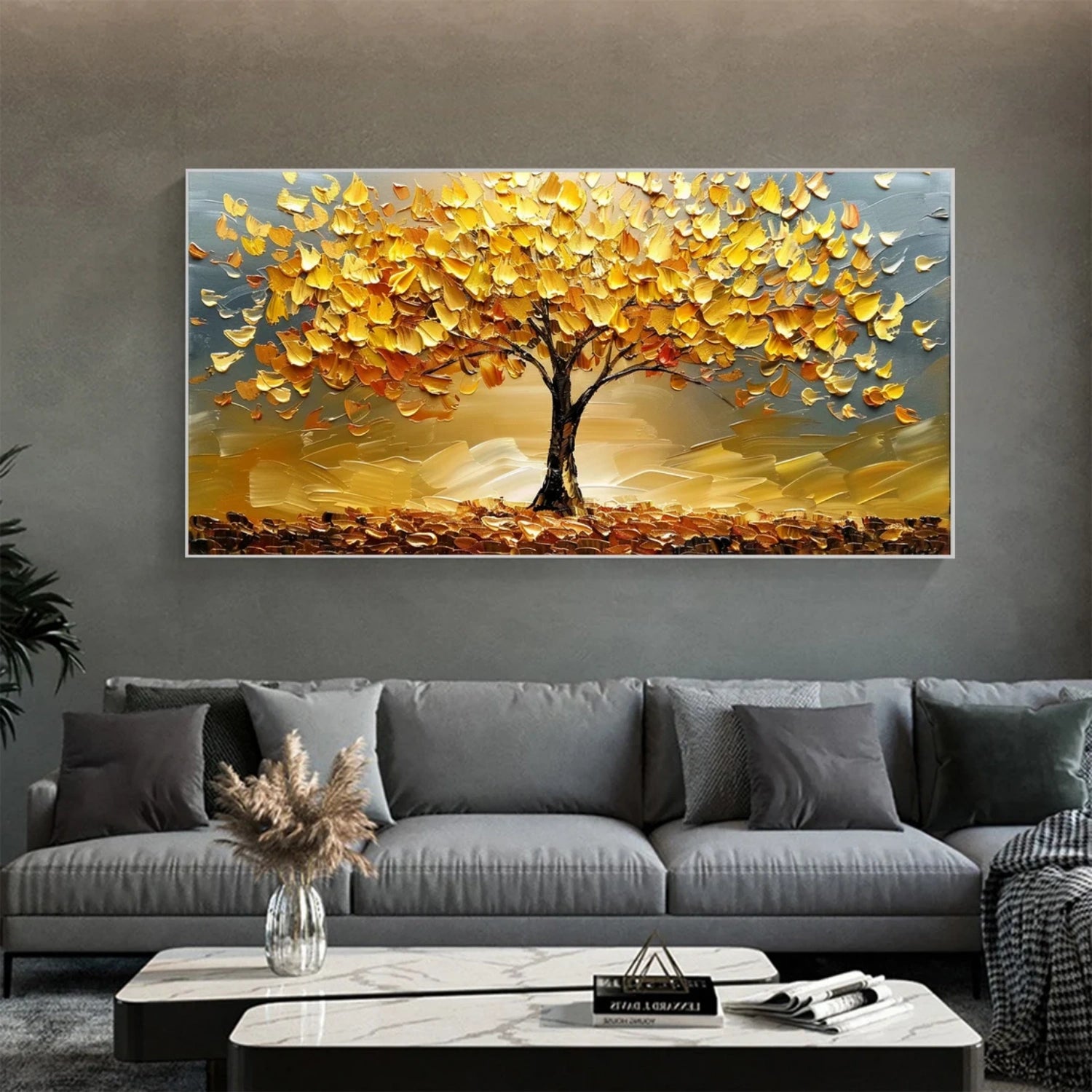 Flower and Tree Painting #FT 193 - Handmade Canvas Wall Art for Home Decor, Living Room, Bedroom & Office