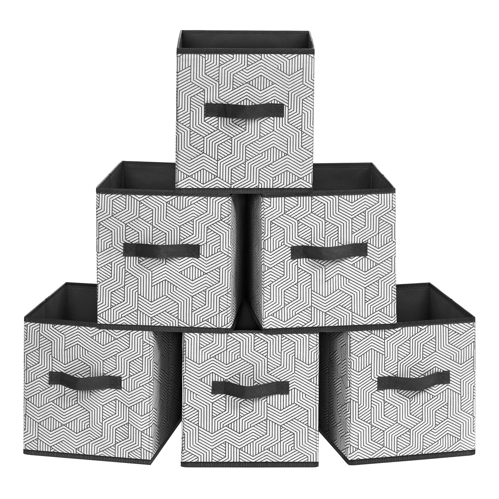 SONGMICS 6-Pack Storage Cubes, Foldable Non-Woven Fabric Storage Bins & Cube Drawers for Closet, Shelves, Bedroom, Nursery - Organize Clothes, Toys, Accessories - Black with Zigzag Pattern UROB016B01