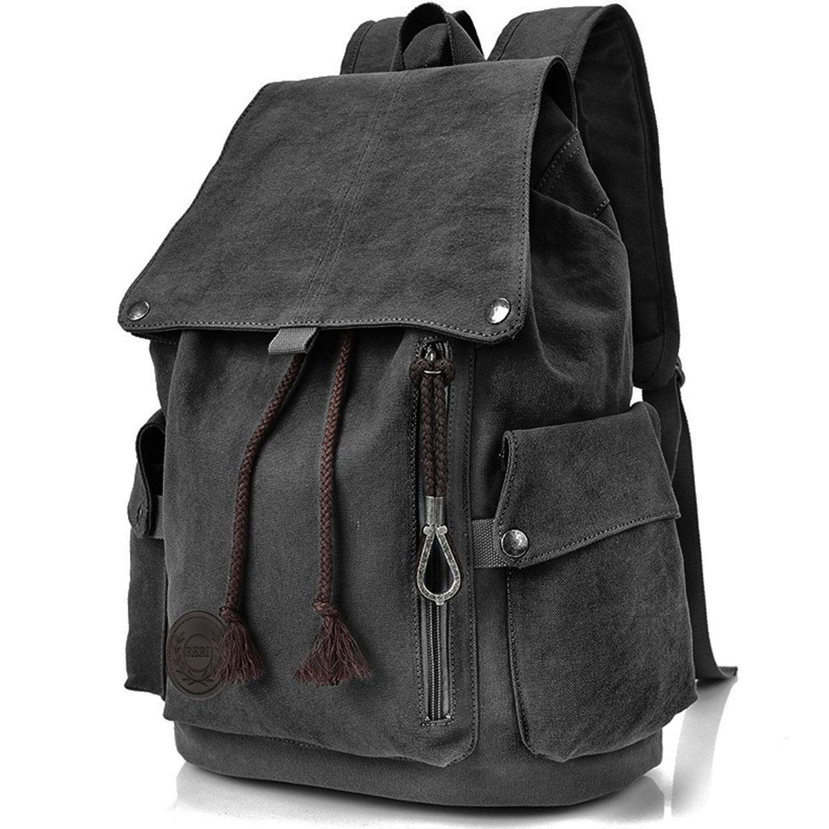 Vintage Canvas Backpack for Men & Women - Durable Black Daypack with Laptop Compartment - Perfect for Travel, School & Work - Stylish Rucksack for Everyday Use