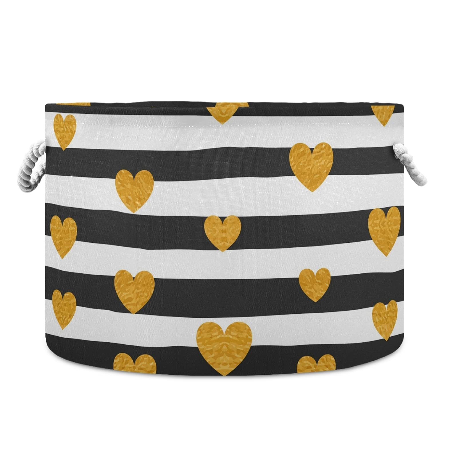 Xigua Large Cotton Rope Storage Basket with Gold Hearts - Perfect for Baby Laundry, Blankets & Toys Organizer - Ideal for Nursery, Bedroom, and Playroom Organization