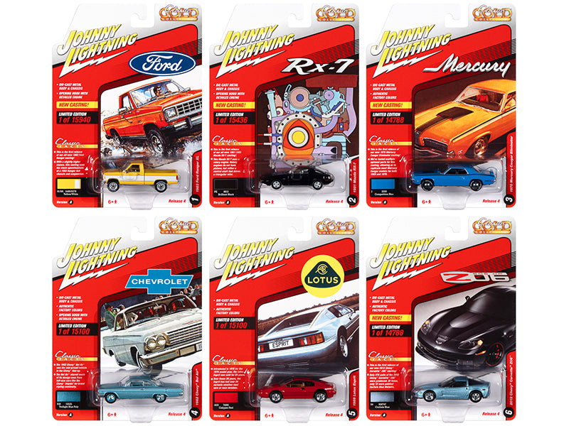 Johnny Lightning 1/64 Diecast Model Cars - Classic Gold Collection 2021 Set A (6 Cars) - Perfect for Collectors, Display, and Gift Giving
