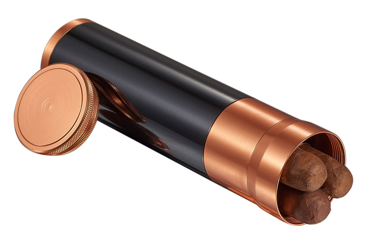 Visol Carlos Jr 3 Cigar Travel Case Humidor - Black & Copper | Portable Cigar Storage for Travel, Business & Outdoor Use