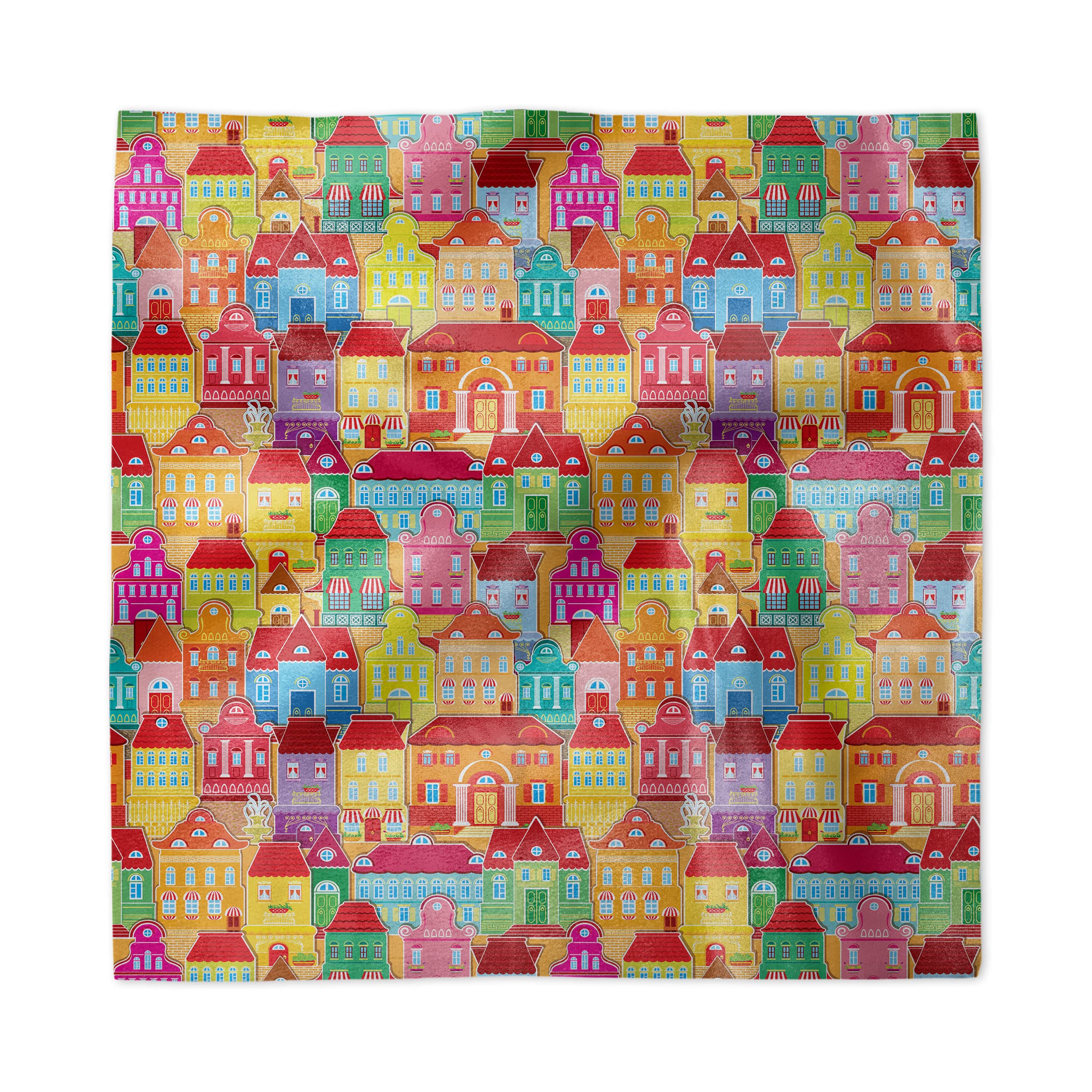 Ambesonne Cityscape Cartoon Decorative Satin Napkins Set of 4 - European Architecture Art with Pillars & Fountains Urban Design - 12x12 Inch Multicolor Square Printed Party & Dinner Napkins - Perfect for Home Decor, Wedding, and Holiday Table Settings