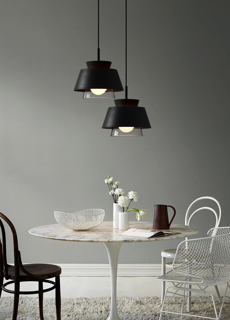 15ft Plug-in Glass Handle Pendant Light with UL Dimmer Switch - Macaron Black Lampshade, Nordic Minimalist Loft Style Hanging Light for Living Room, Bedroom & Dining Room (Bulbs Not Included) - Perfect for Modern Home Decor and Cozy Ambiance Lighting