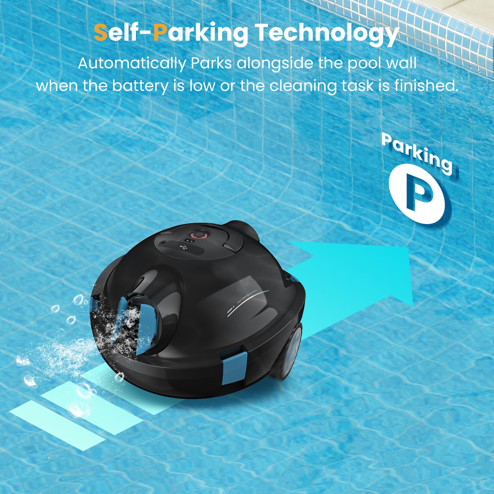 Cordless Robotic Pool Cleaner - Automatic Powerful Pool Vacuum with 90 Min Runtime & Self-Parking | Ideal for Flat Above/In-Ground Pools up to 65 Feet | Perfect for Backyard, Vacation Homes & Commercial Pools