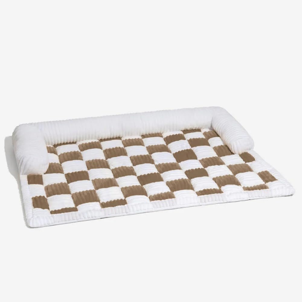 **Funny Pet Couch Cover for Dogs & Cats - Soft Fuzzy Sofa Protector, Cream Plaid Cozy Dog Mat (47.24