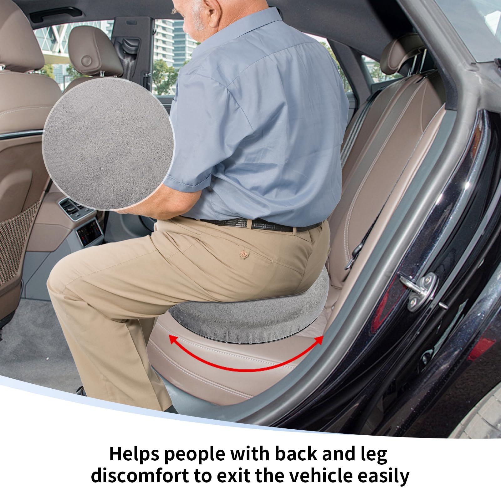 360 Degree Rotating Car Pillow - Large Swivel Chair Cushion with Hard Foam Core (15.35 Inch Diameter) for Office, Stool, Car Seat - Ergonomic Support for Long Sitting & Driving Comfort