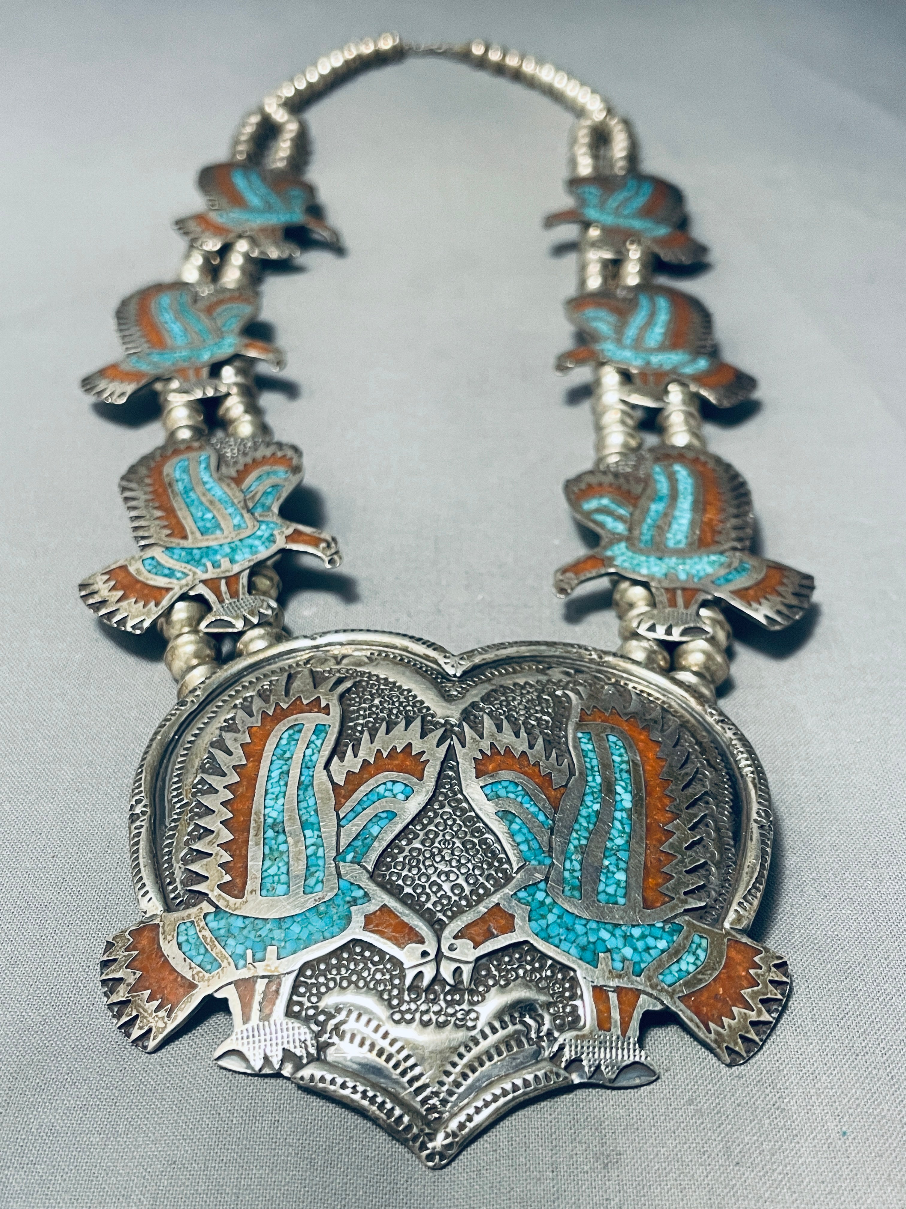 200 Gram Vintage Native American Navajo Sterling Silver Squash Blossom Necklace - Authentic Handmade Jewelry for Women, Perfect for Boho Fashion, Weddings & Special Occasions
