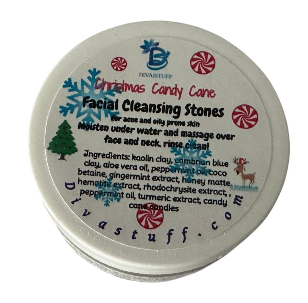 Best Christmas Candy Cane Facial Cleansing Stones for Oily & Acne-Prone Skin - Natural Exfoliating Skincare Gift for Women - Perfect for Holiday Self-Care & Spa Nights