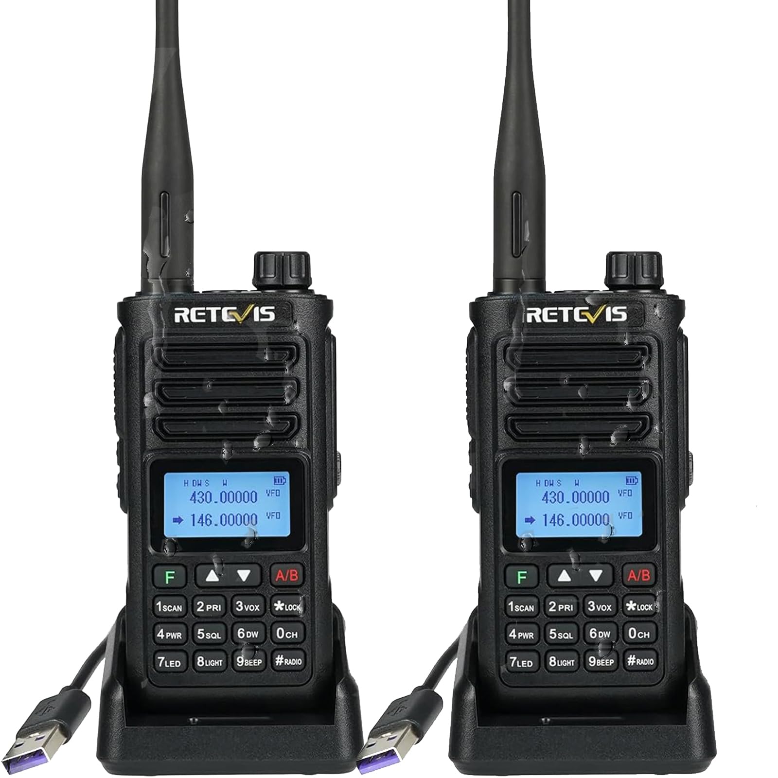 Retevis RA89 High Power IP68 Waterproof Dual Band Ham Radio Walkie Talkie - 2500mAh USB-C Rechargeable, VFO, Easy Pairing for Emergency Rescue, Hunting & Outdoor Adventures (2 Pack, Black) - Perfect for Camping, Hiking, and Off-Road Communication