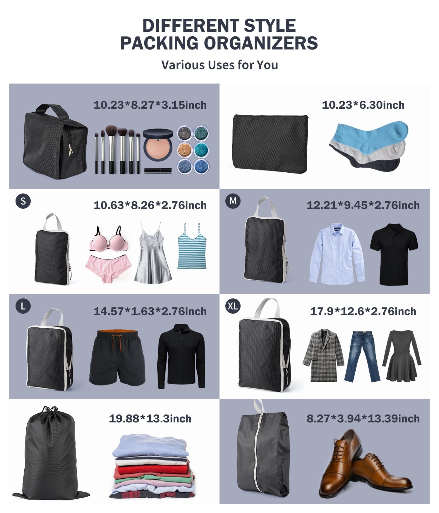 8-Piece Compression Packing Cubes for Travel - Space Saving Double Zipper Luggage Organizer - Perfect for Suitcases, Backpacks & Carry-Ons