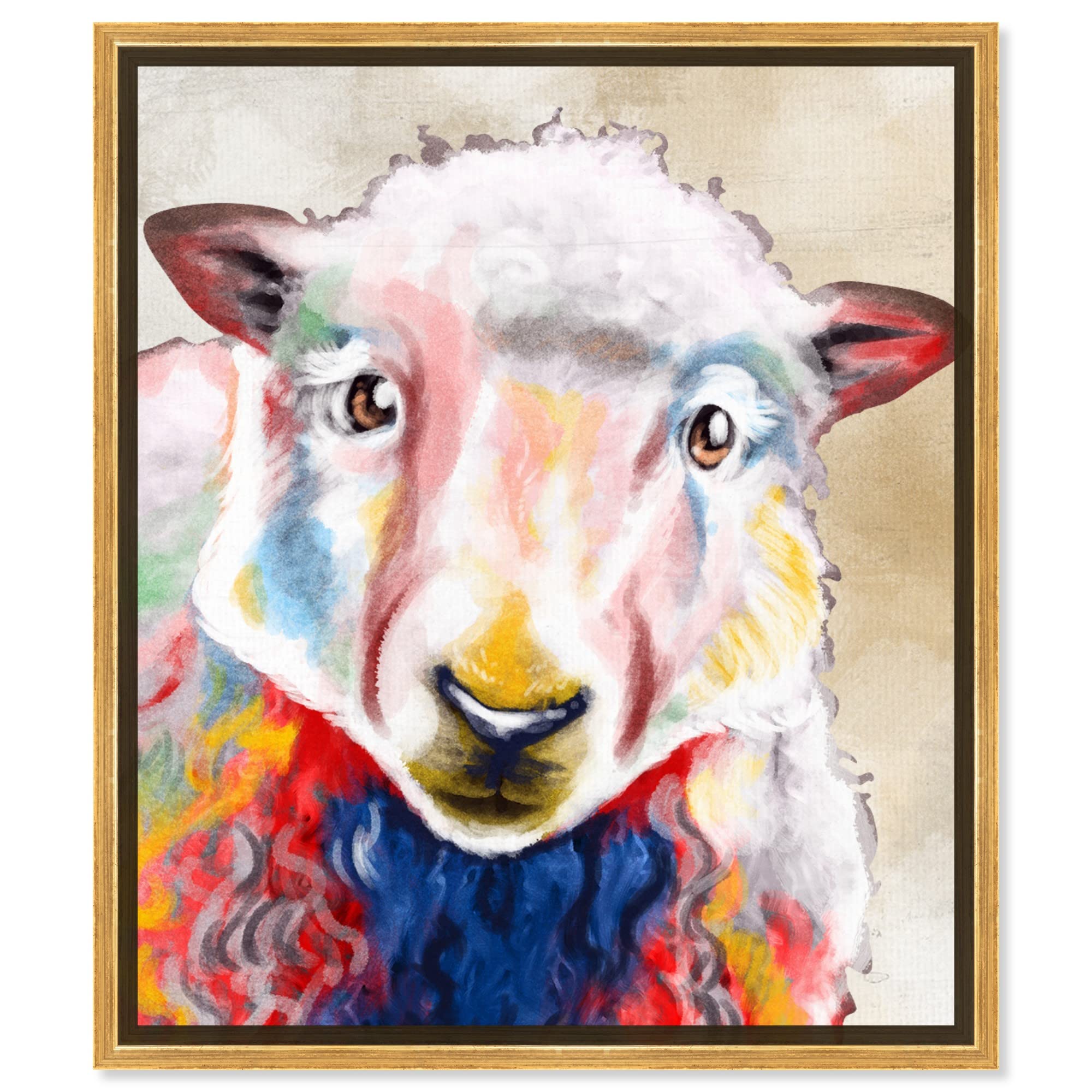 Oliver Gal Country Farmhouse Canvas Print - Fun Colorful Sheep Wall Art in White & Blue | 30x36 Inch Black Framed Animal Painting | Rustic Home Decor for Living Room, Bedroom & Office