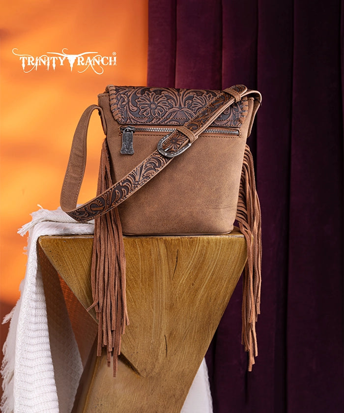 Trinity Ranch Genuine Hair-On Cowhide Tooled Western Shoulder Bag - Perfect for Rodeo, Country Music Festivals & Cowgirl Fashion