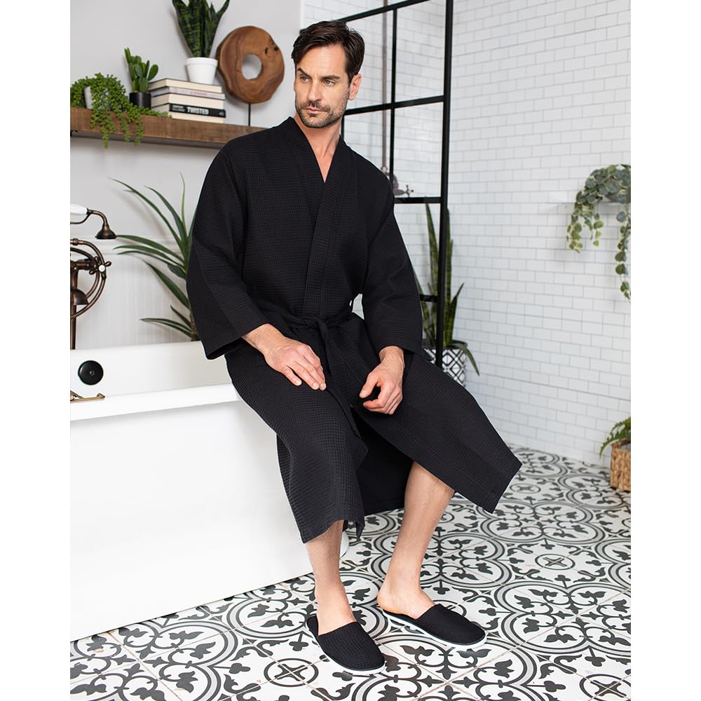 Premium Men's Cotton Waffle Bathrobe - Ultra Soft SPA Robe for Men | Luxury Linen Lounge Robe for Home, Spa & Resort Relaxation
