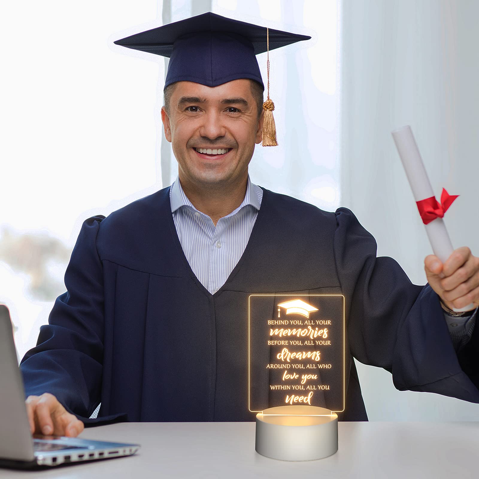 **Hortsun Graduation LED Lamp 2025 - Night Light with Graduation Cap Design - Inspirational College Graduation Gift for Students, Teachers, Classmates - Perfect for Dorm Decor, Graduation Party, and Desk Lighting**
