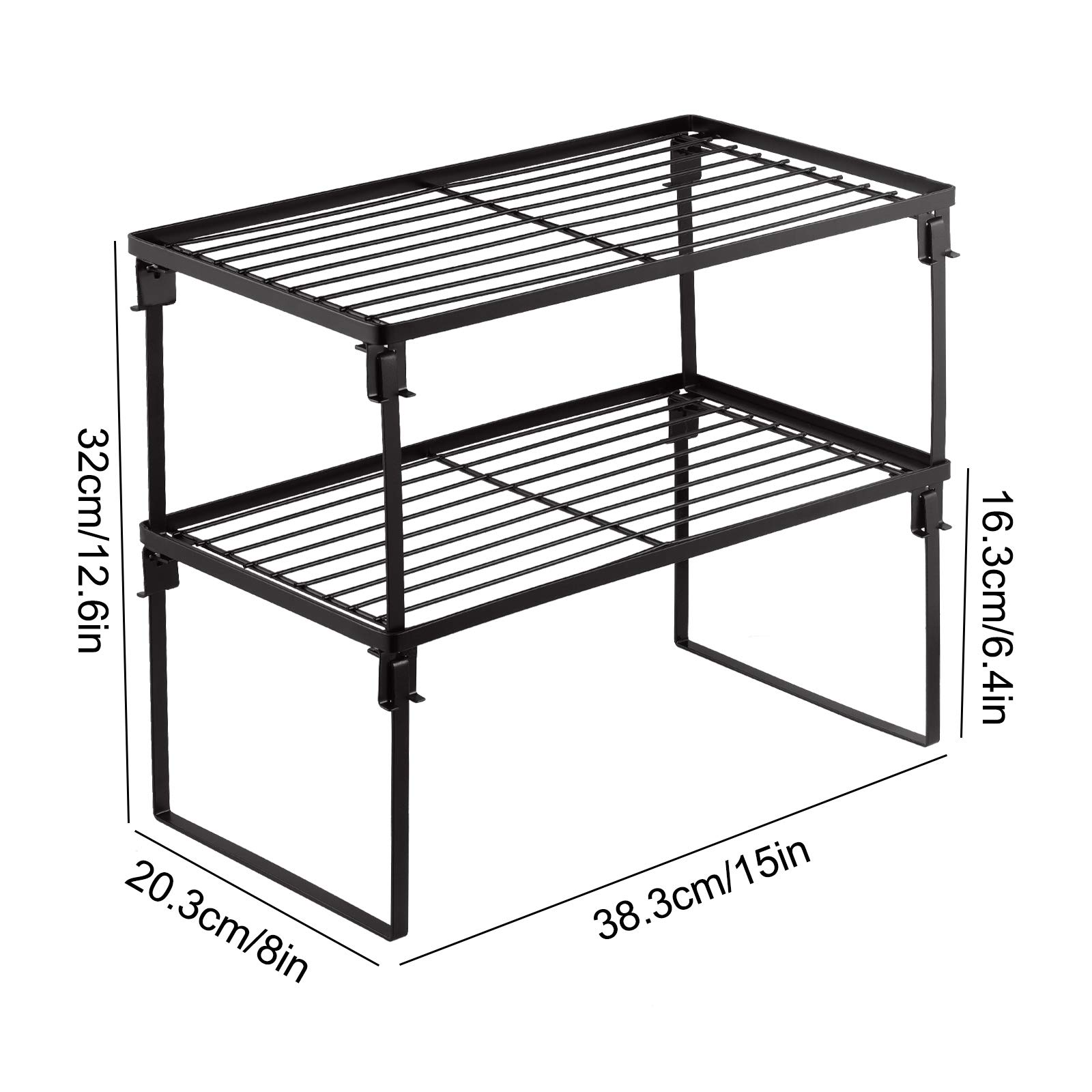 Tomorotec 2 Pack Stackable Kitchen Storage Shelf Rack - Foldable Spice Rack Organizer for Cabinets & Countertops | Space Saving Kitchen Organizer for Spices, Utensils & Pantry Items | Perfect for Small Kitchens & Apartment Living